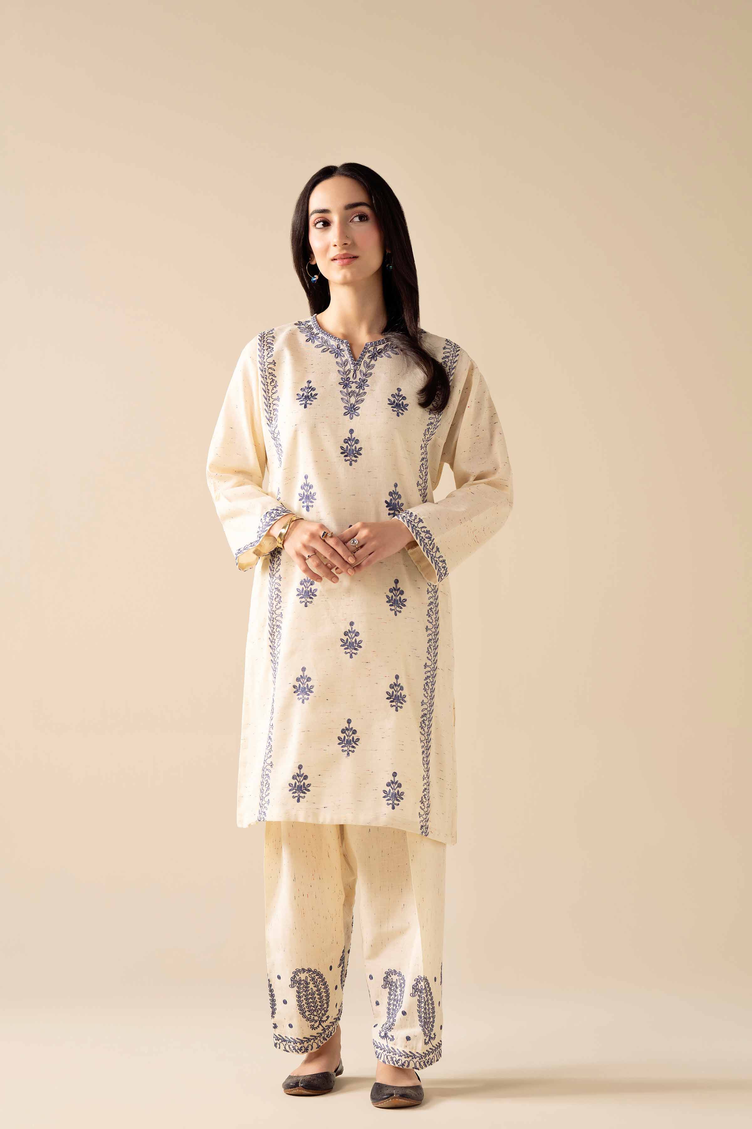 2 Piece - Embroidered Suit - PW25-271 READY TO WEAR White Khaddar 2PC Embroidered
