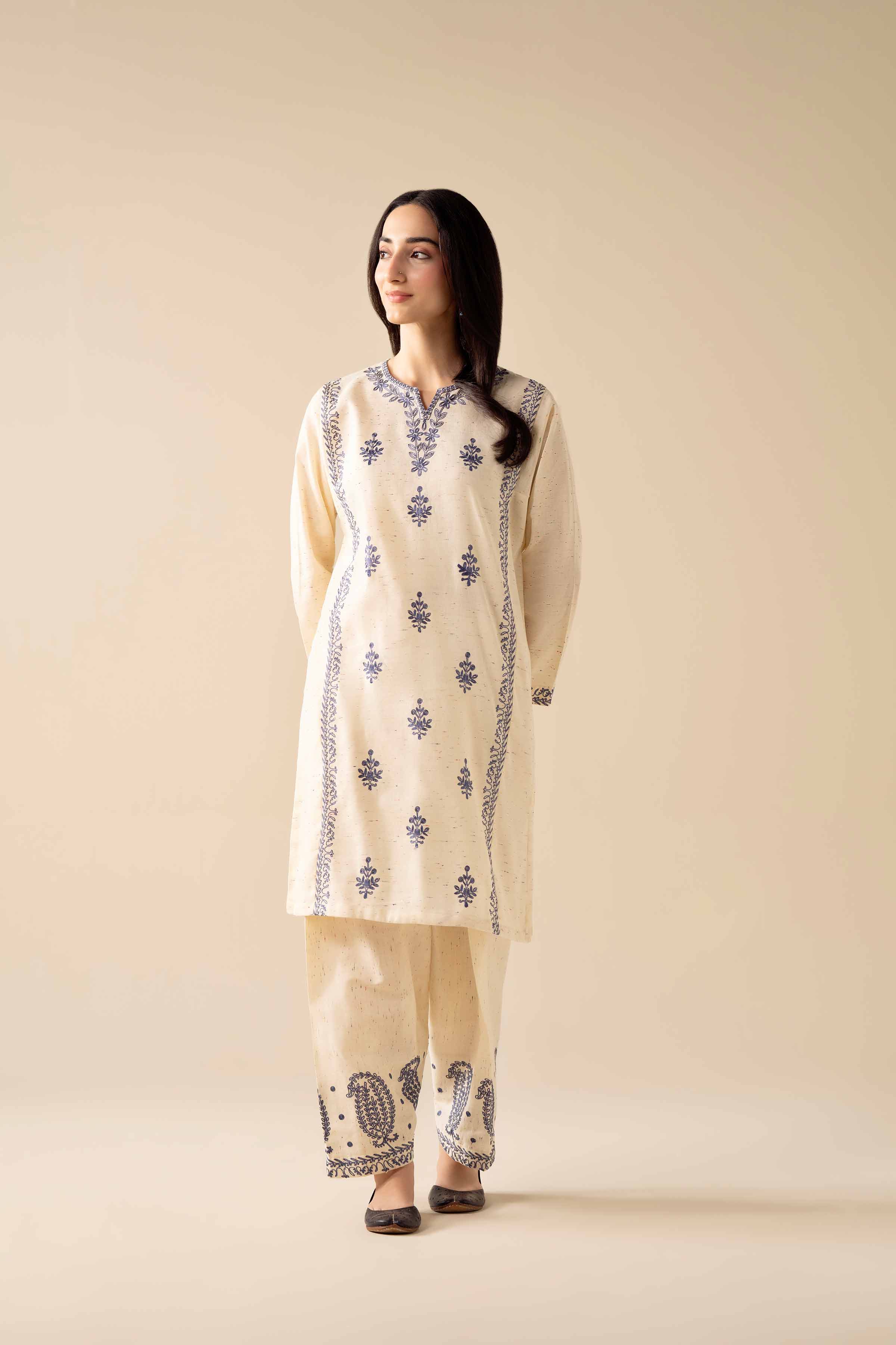 2 Piece - Embroidered Suit - PW25-271 READY TO WEAR White Khaddar 2PC Embroidered