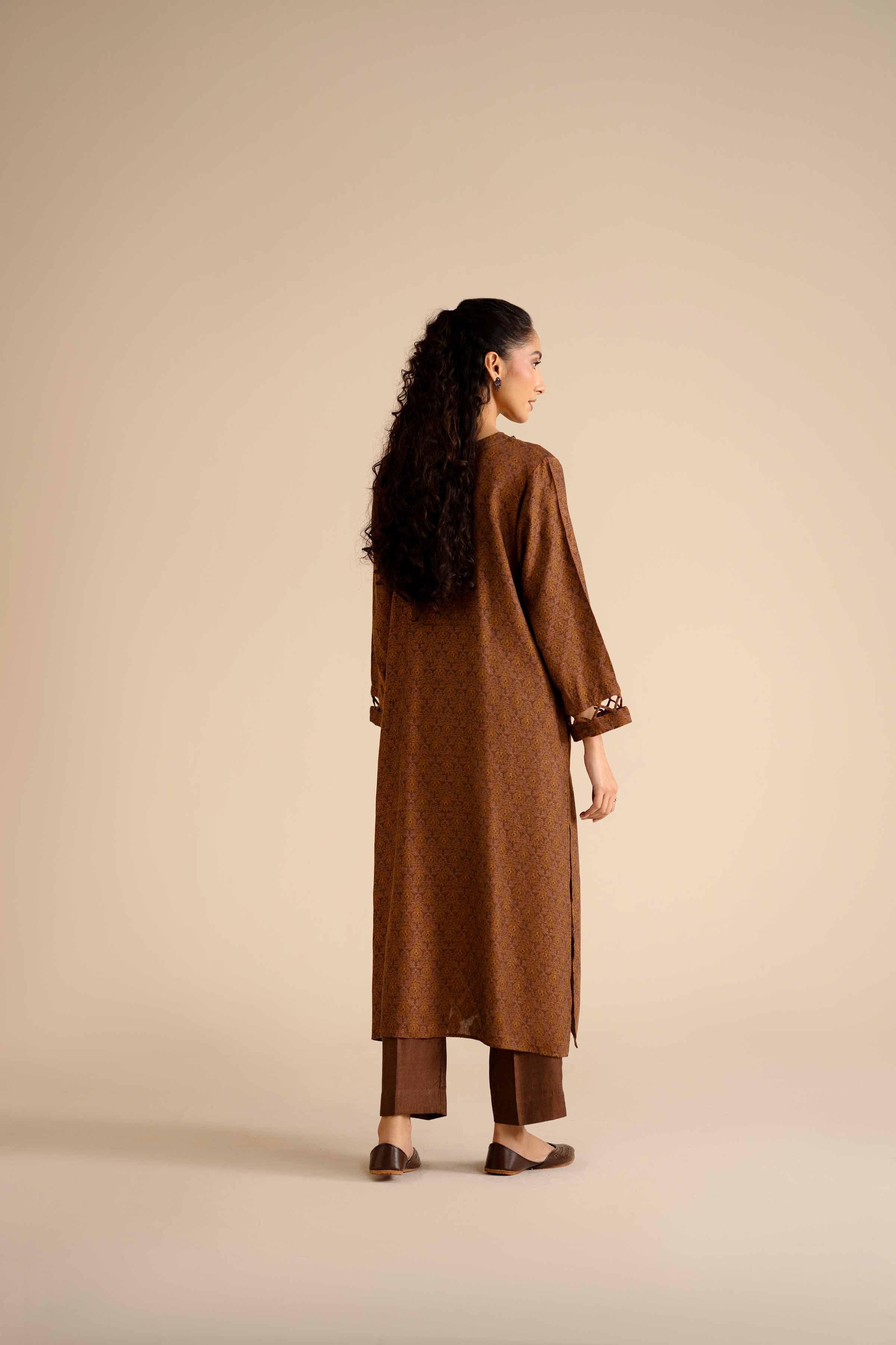 2 Piece - Printed Suit - PW25-277 READY TO WEAR Brown Jacquard 2 Pieces Printed