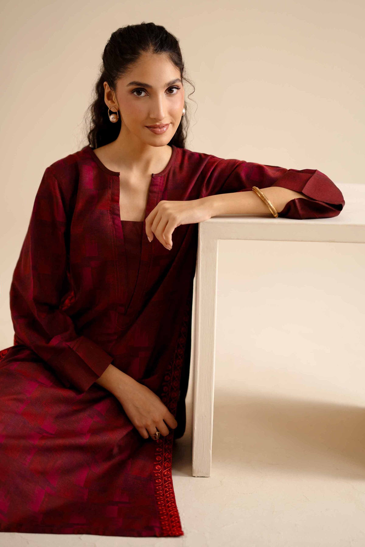 2 Piece - Basic Suit - PW25-278 Red Jacquard 2PC Solids Nishat Australia