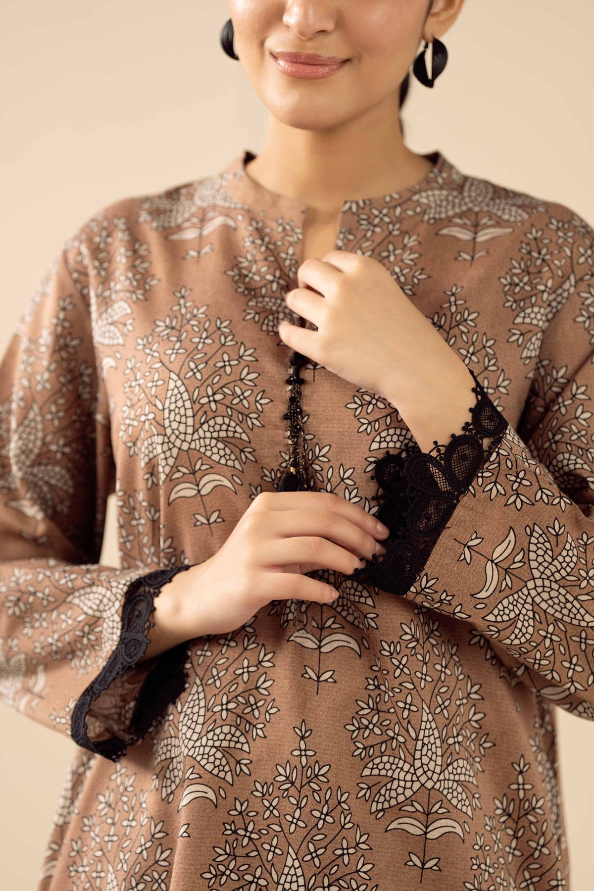 2 Piece - Printed Embroidered Suit - PW25-280 Brown Wool 2PC Embroidered Nishat Australia