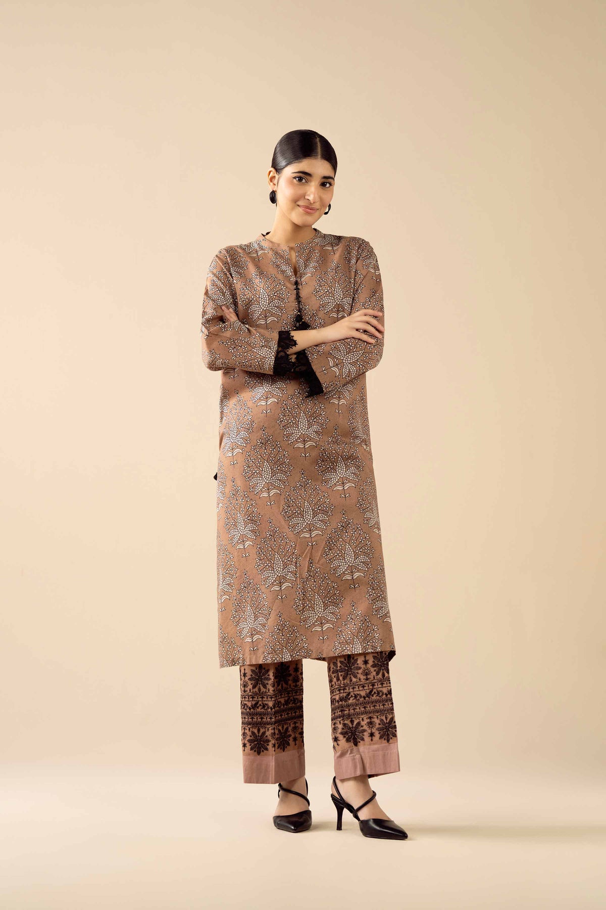 2 Piece - Printed Embroidered Suit - PW25-280 Brown Wool 2PC Embroidered Nishat Australia