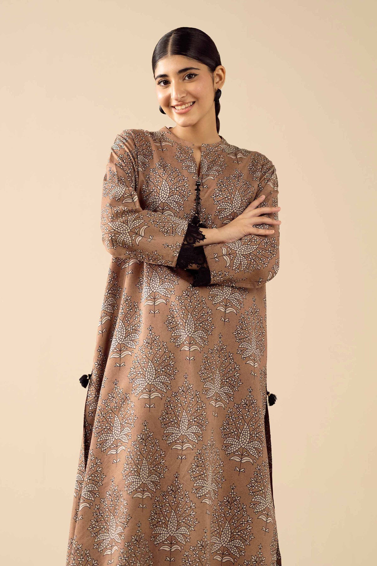 2 Piece - Printed Embroidered Suit - PW25-280 Brown Wool 2PC Embroidered Nishat Australia
