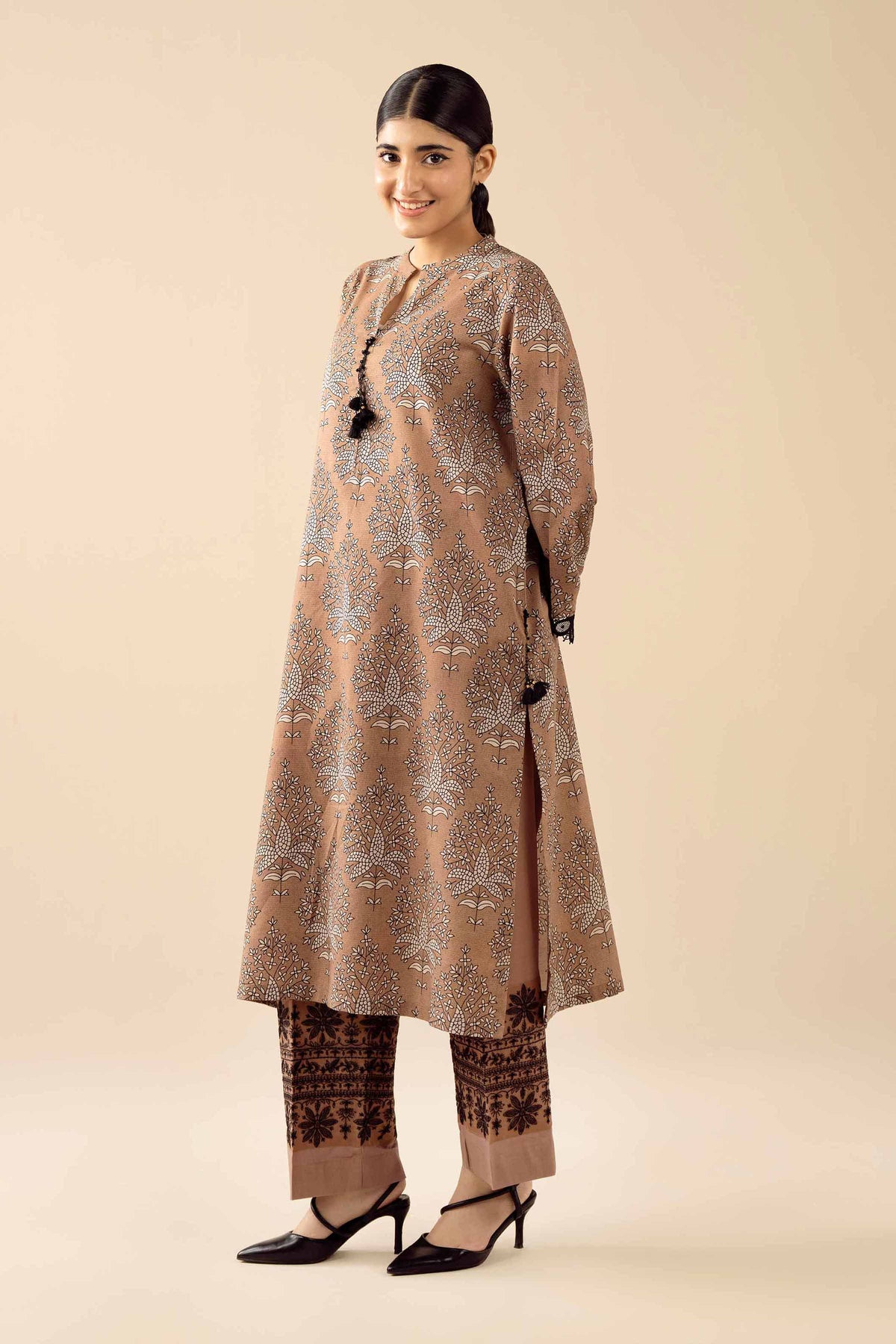 2 Piece - Printed Embroidered Suit - PW25-280 Brown Wool 2PC Embroidered Nishat Australia