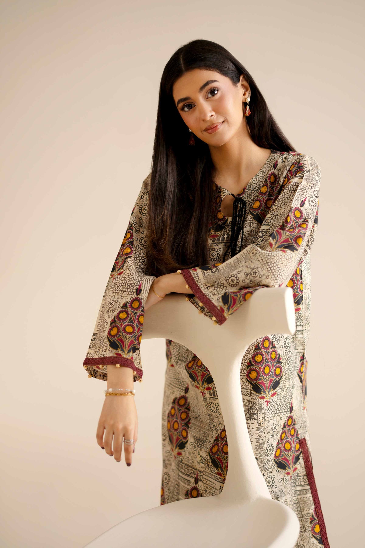 2 Piece - Printed Suit - PW25-282 Beige Wool 2PC Printed Nishat Australia