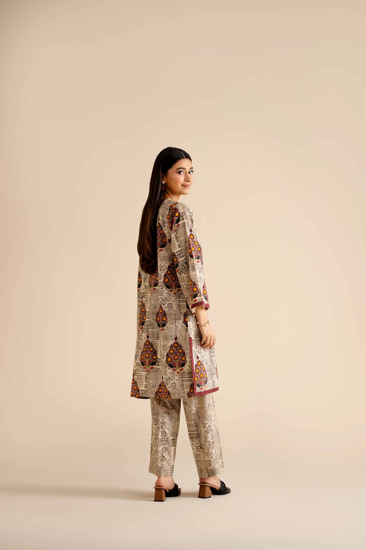 2 Piece - Printed Suit - PW25-282 Beige Wool 2PC Printed Nishat Australia