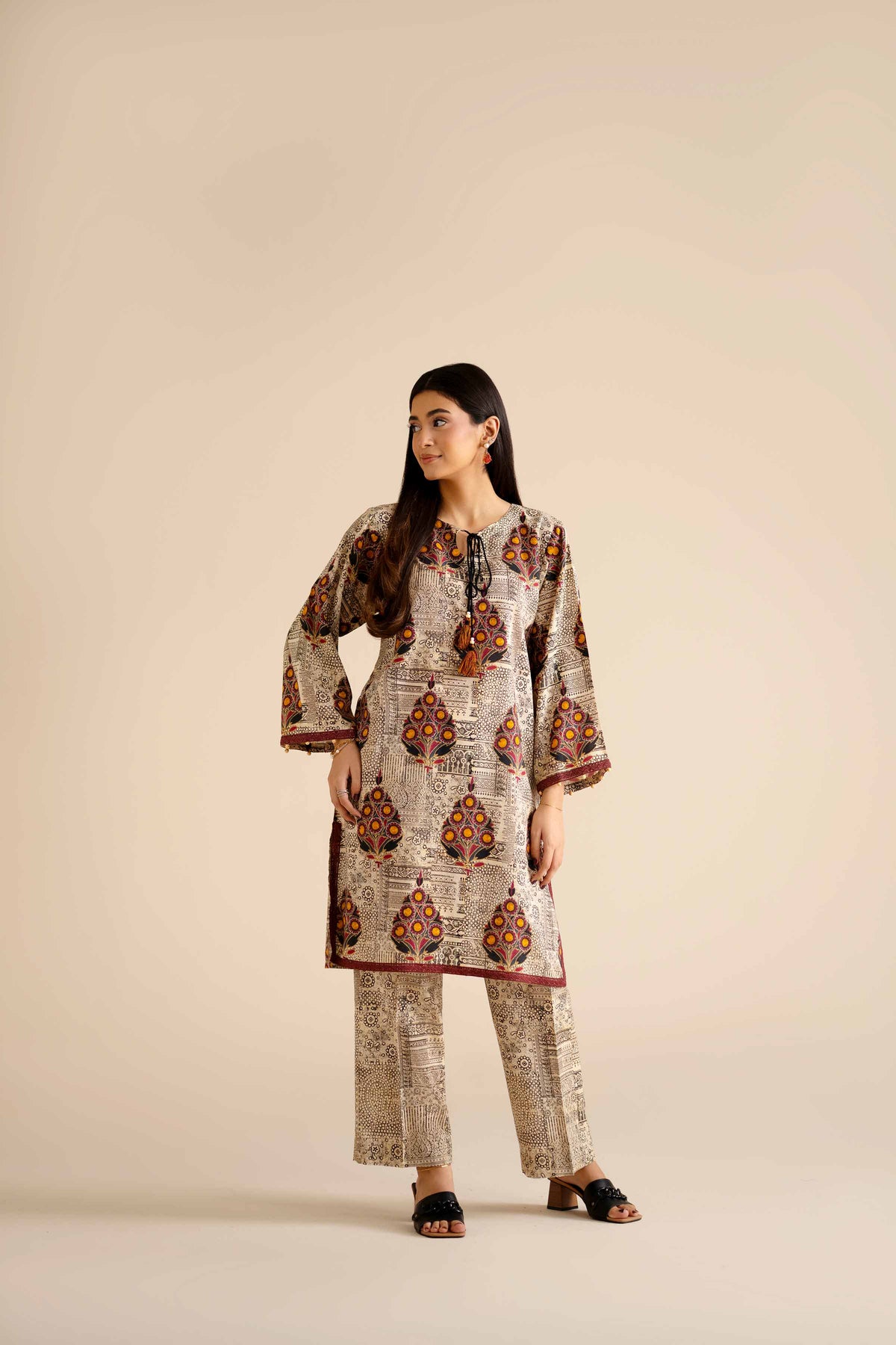 2 Piece - Printed Suit - PW25-282 Beige Wool 2PC Printed Nishat Australia