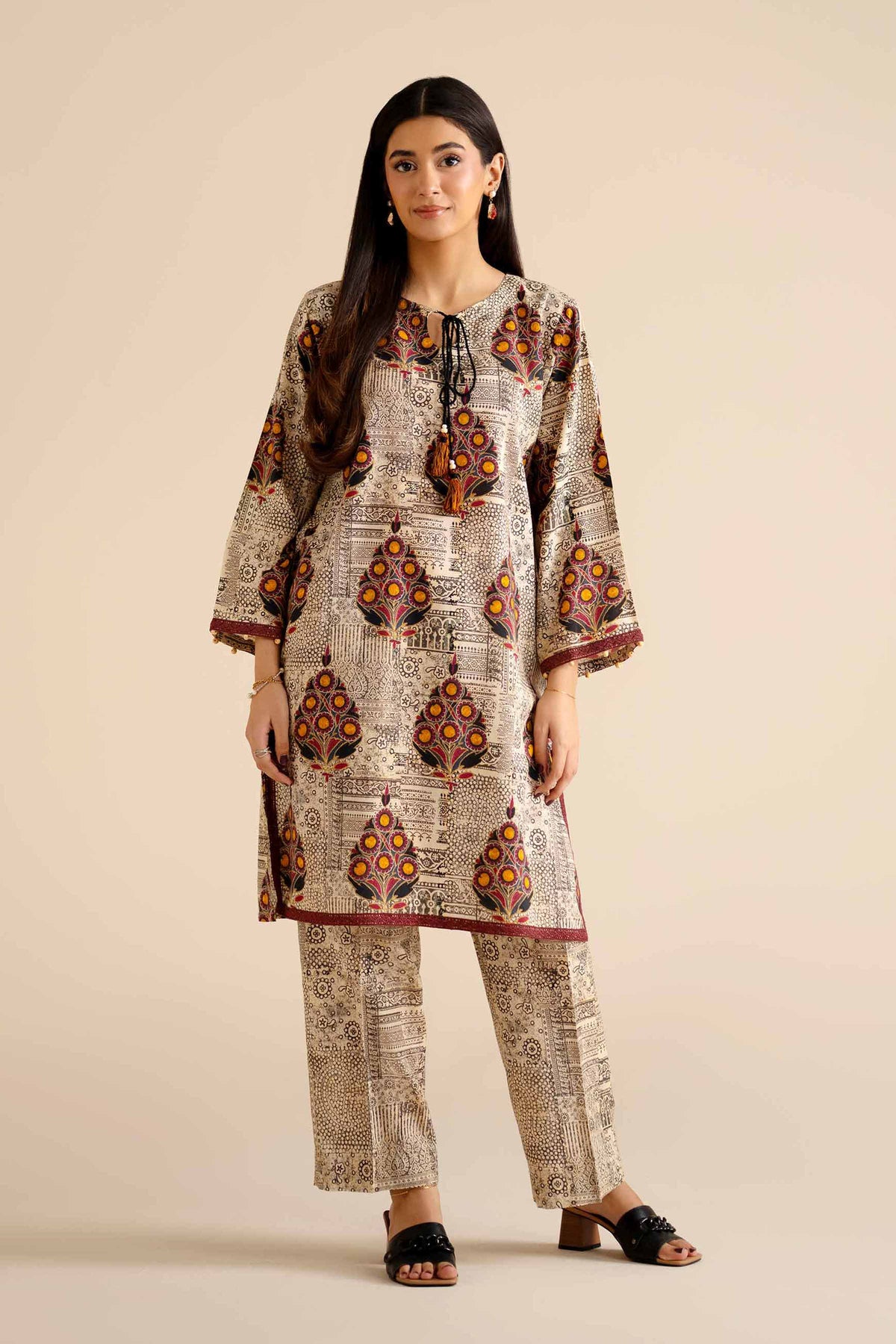 2 Piece - Printed Suit - PW25-282 Beige Wool 2PC Printed Nishat Australia