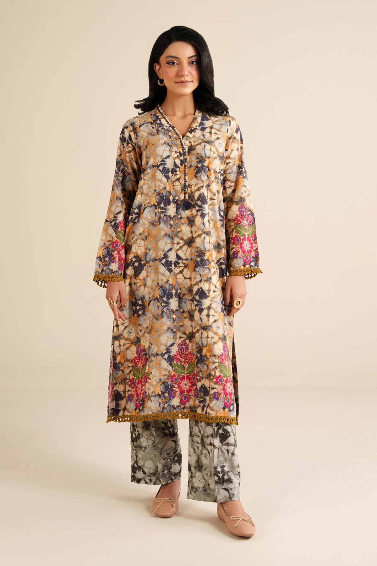 2 Piece - Printed Suit - PW25-283 Beige Wool 2PC Printed Nishat Australia