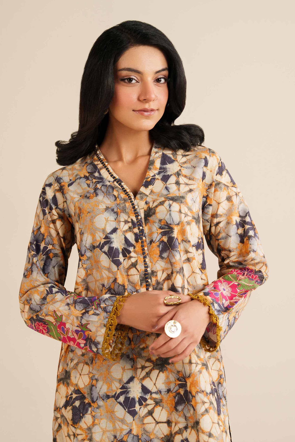 2 Piece - Printed Suit - PW25-283 Beige Wool 2PC Printed Nishat Australia