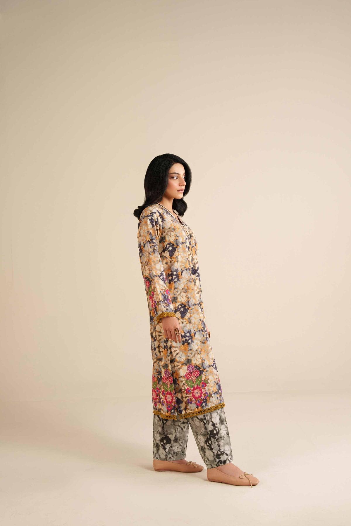 2 Piece - Printed Suit - PW25-283 Beige Wool 2PC Printed Nishat Australia