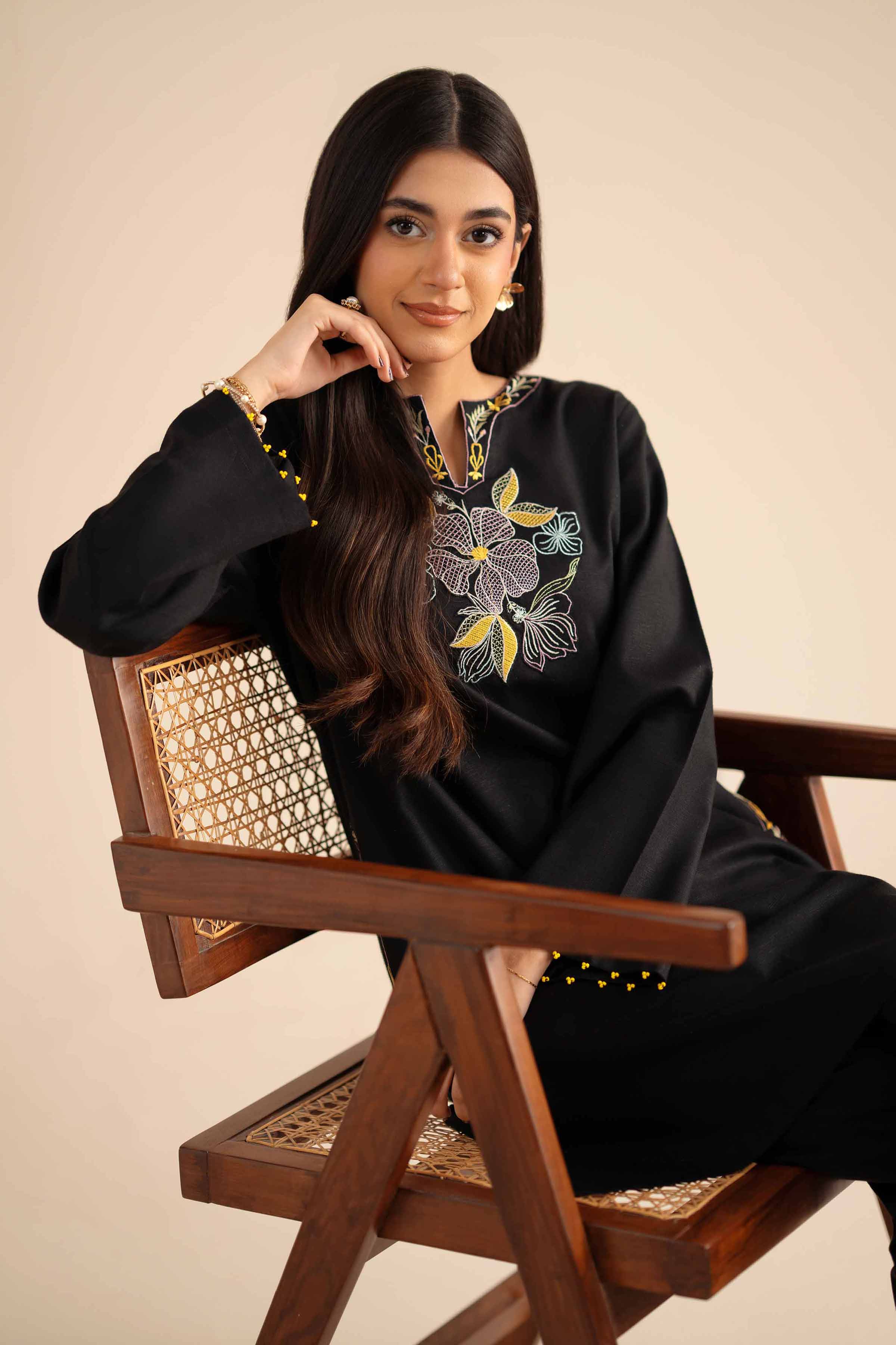 2 Piece - Embroidered Suit - PW25-284 READY TO WEAR Black Karandi 2PC Embroidered