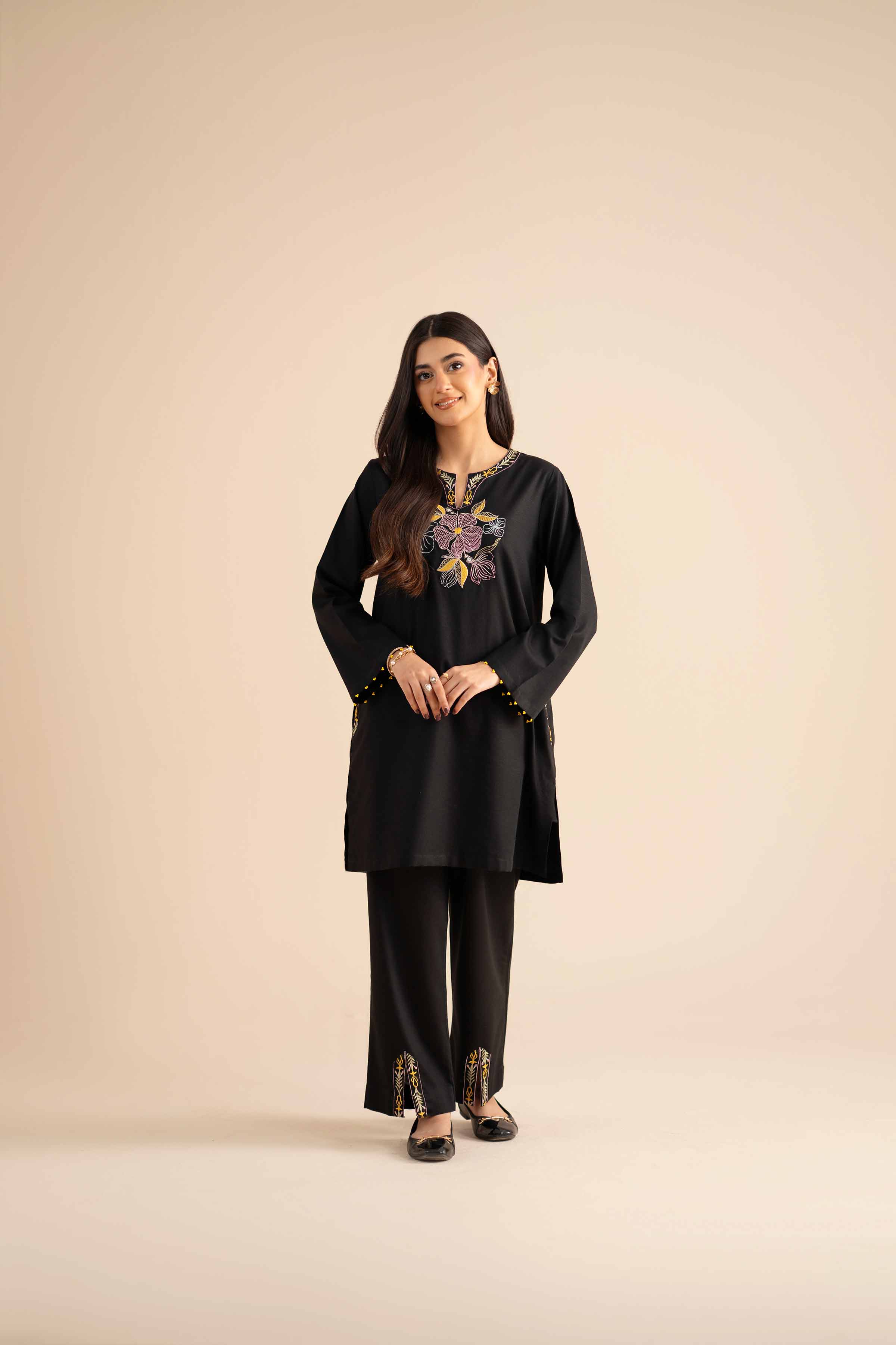 2 Piece - Embroidered Suit - PW25-284 READY TO WEAR Black Karandi 2PC Embroidered