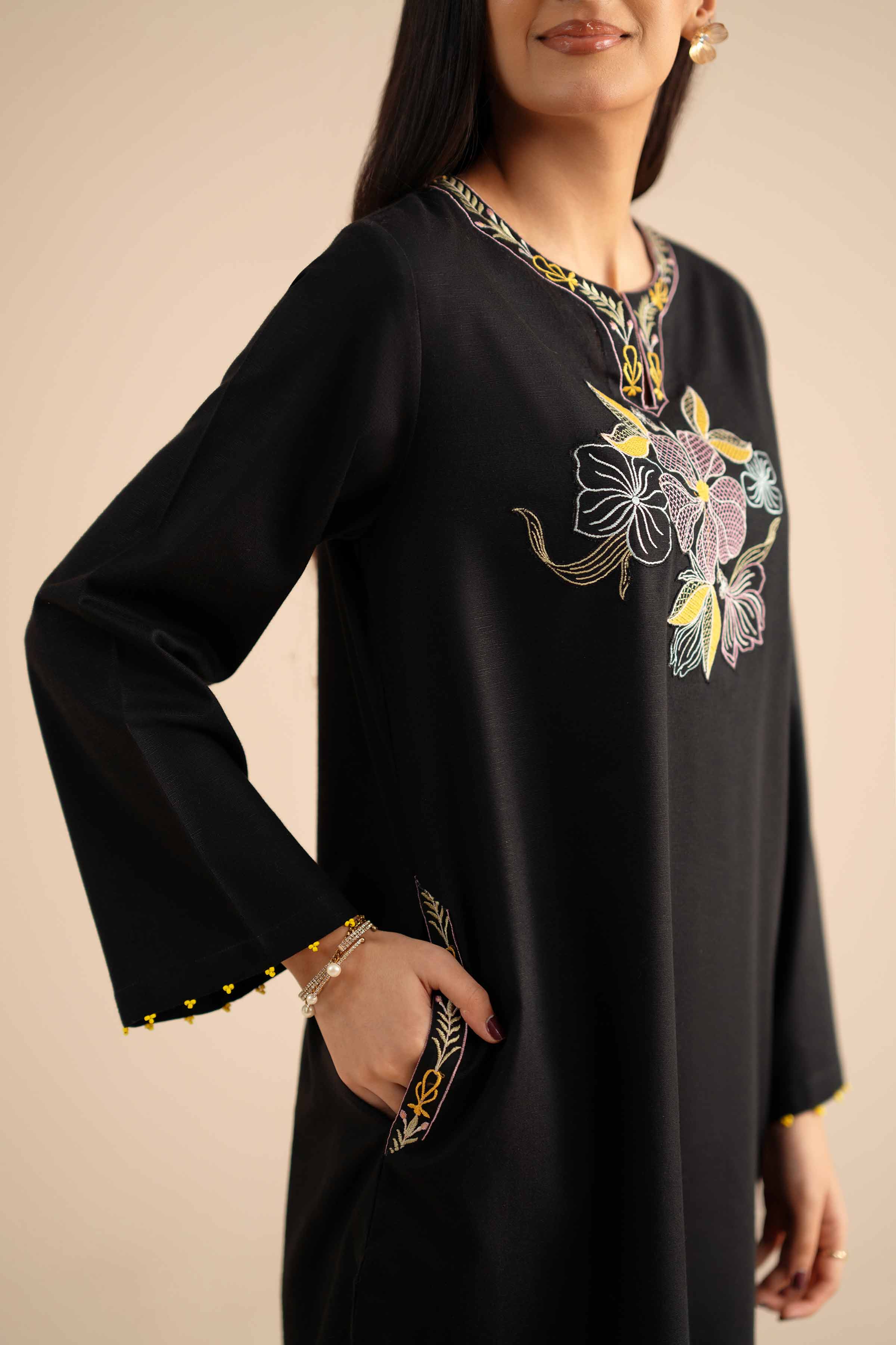 2 Piece - Embroidered Suit - PW25-284 READY TO WEAR Black Karandi 2PC Embroidered