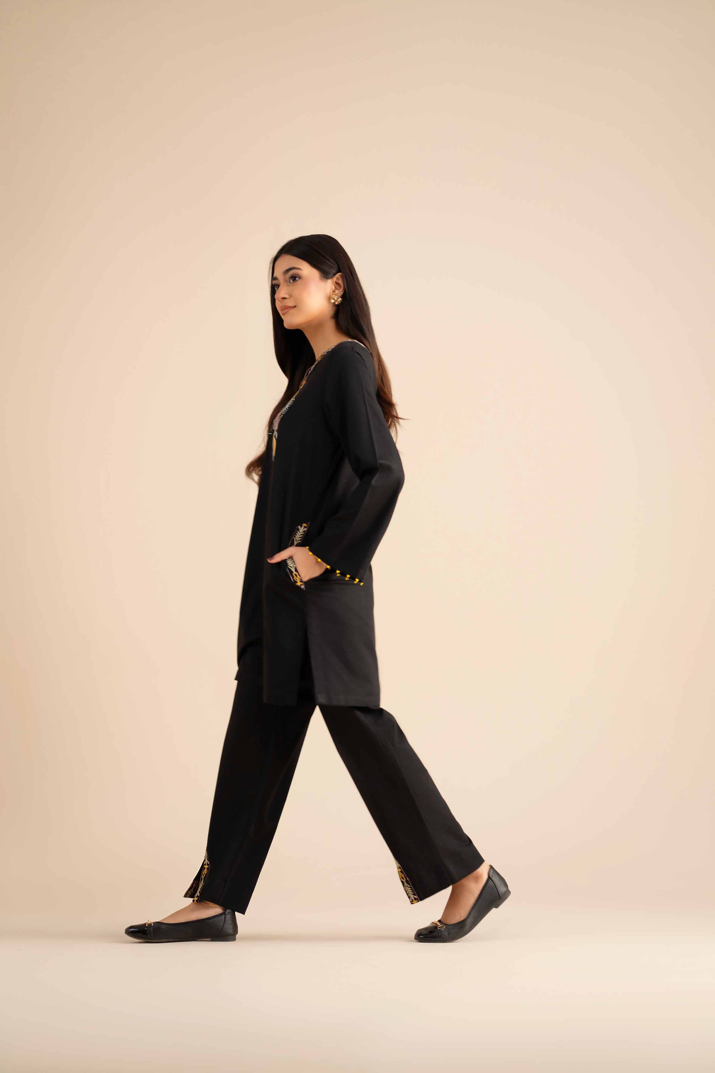 2 Piece - Embroidered Suit - PW25-284 READY TO WEAR Black Karandi 2PC Embroidered