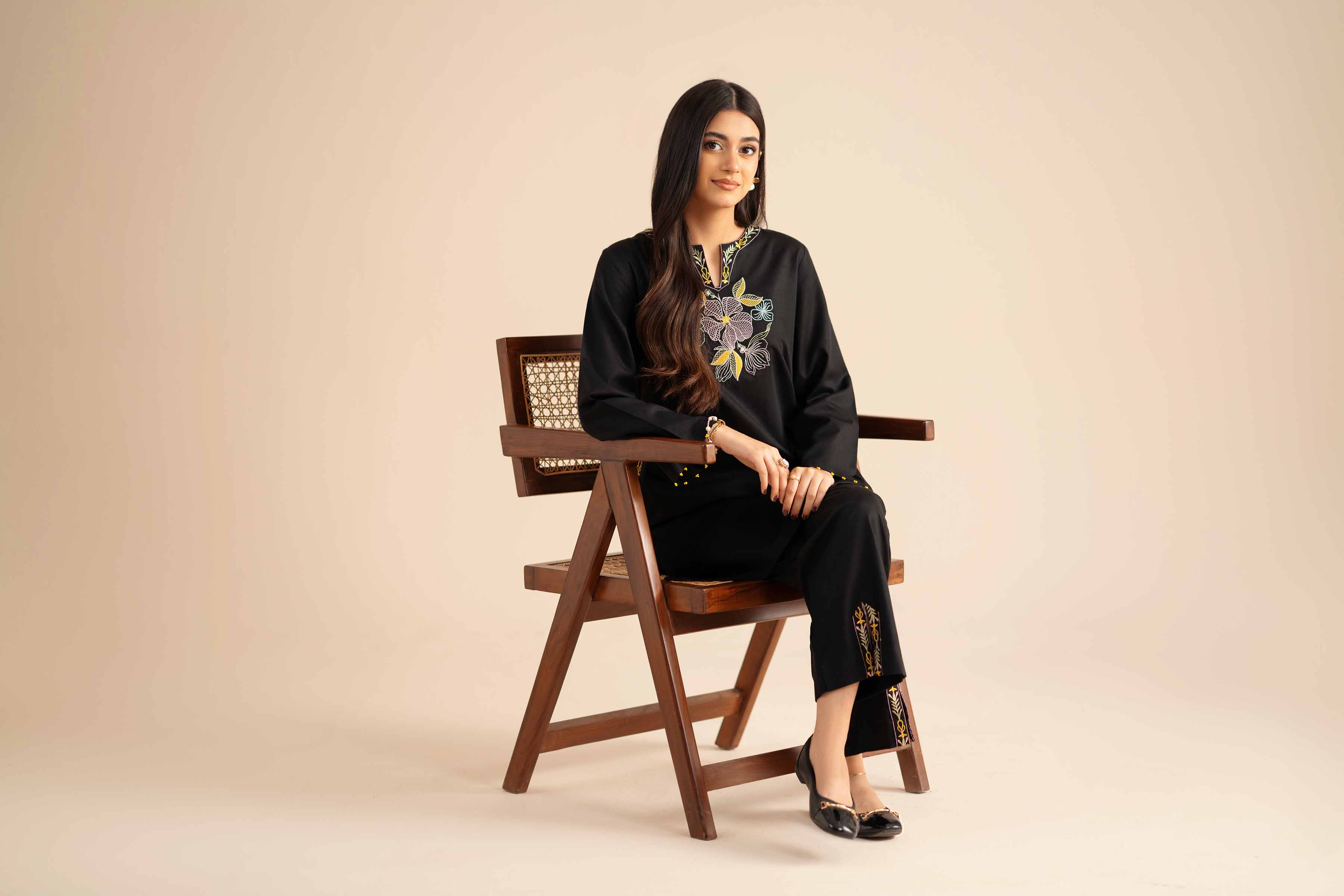 2 Piece - Embroidered Suit - PW25-284 READY TO WEAR Black Karandi 2PC Embroidered