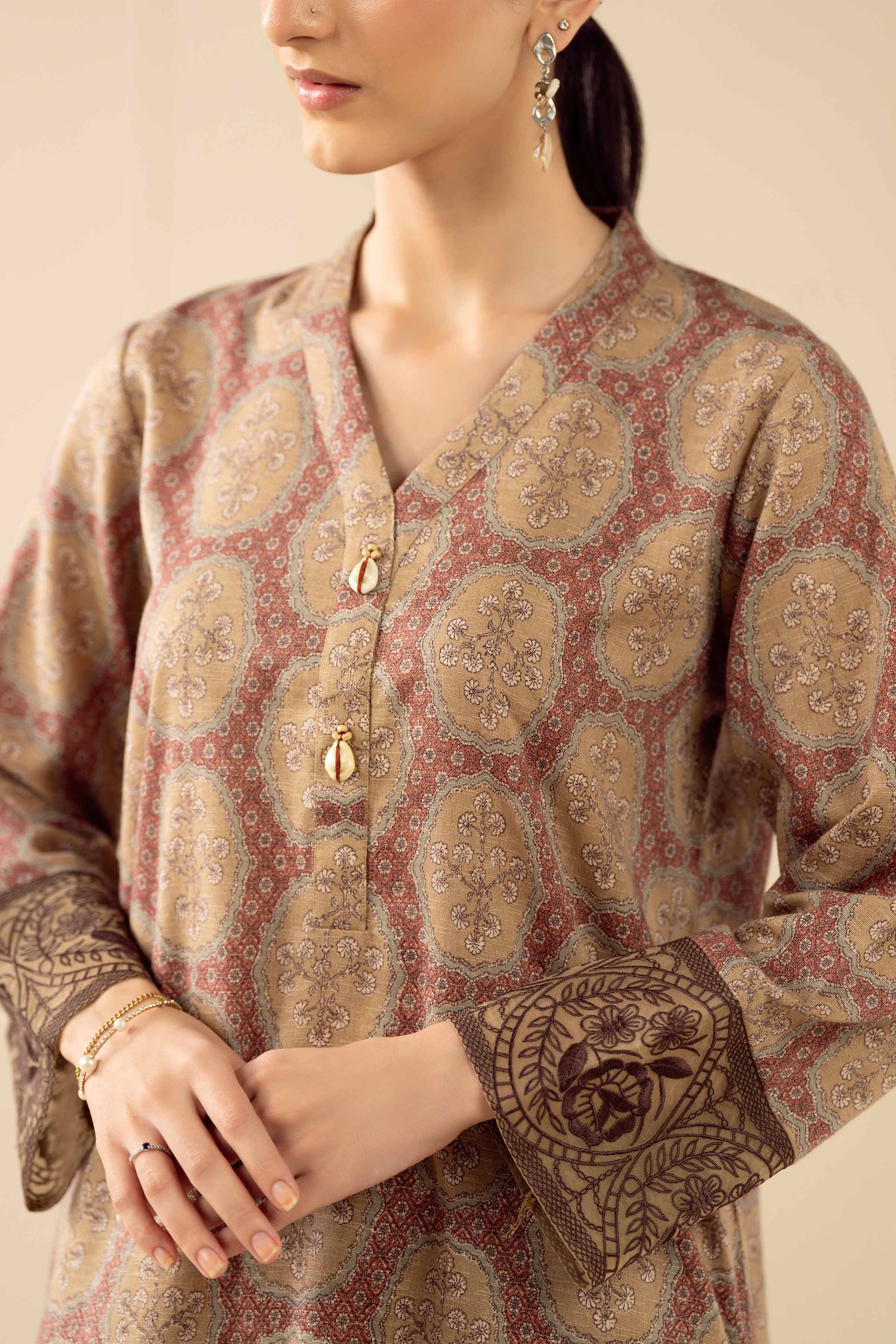 2 Piece - Printed Suit - PW25-289 READY TO WEAR Brown Karandi 2PC Embroidered