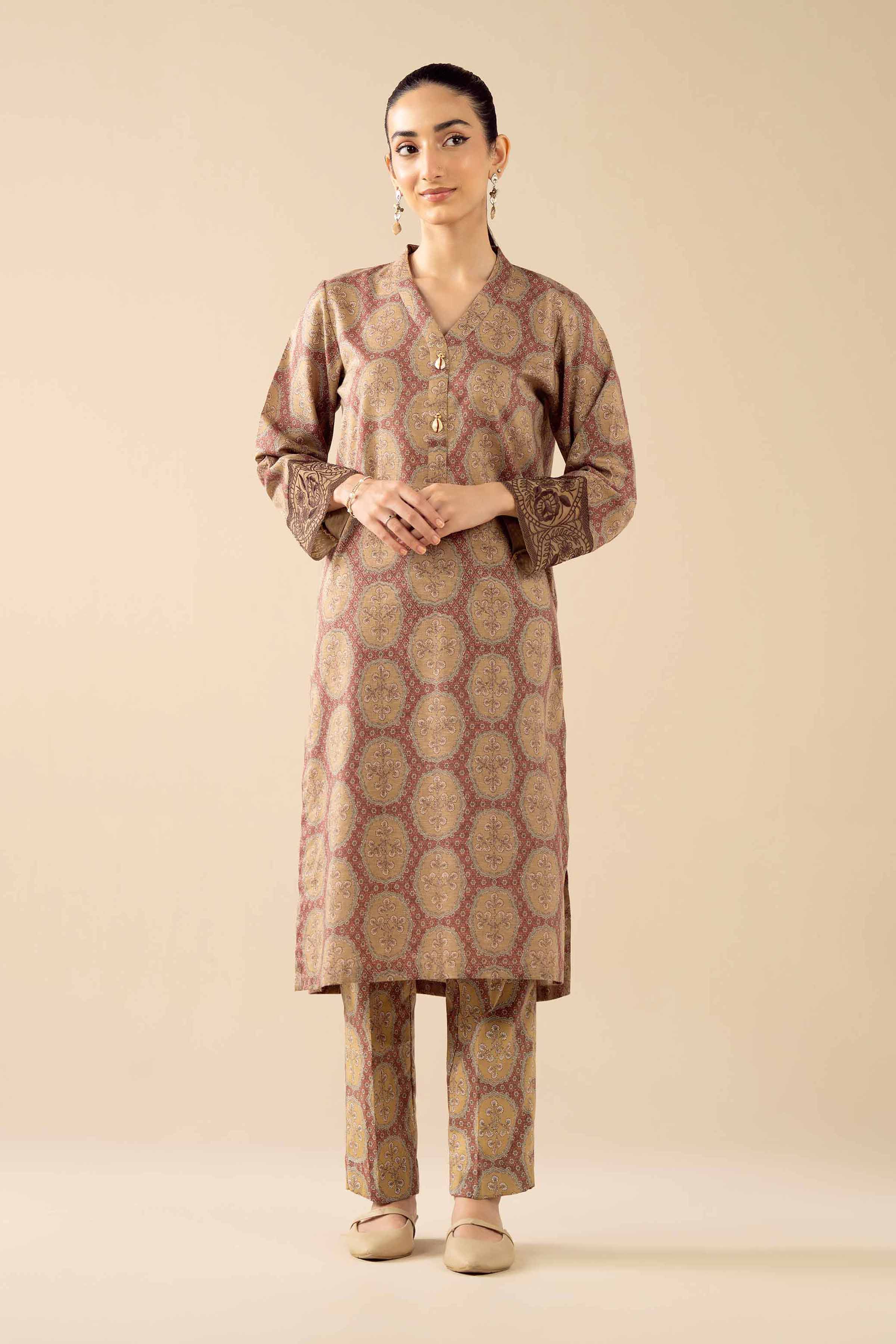 2 Piece - Printed Suit - PW25-289 READY TO WEAR Brown Karandi 2PC Embroidered