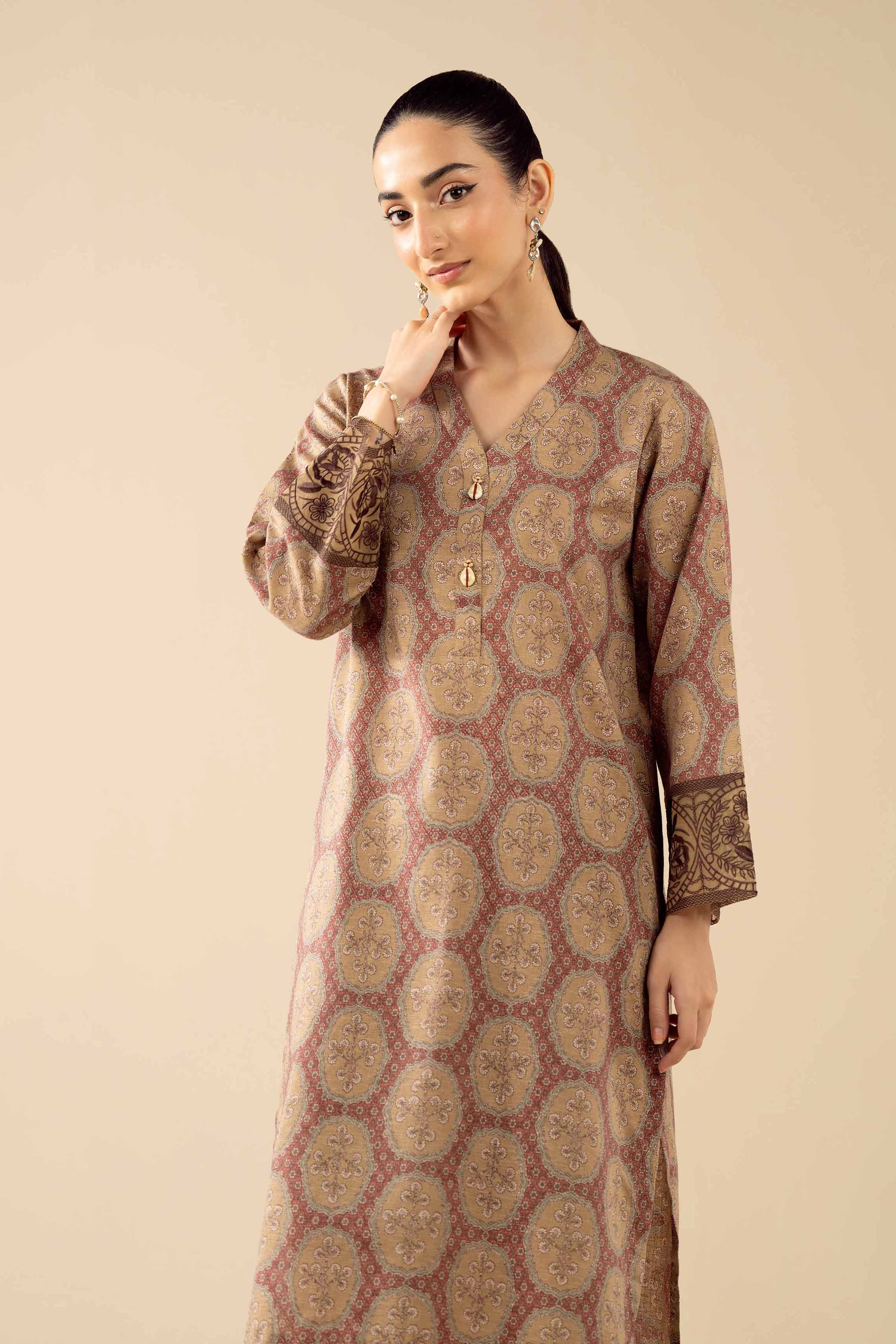 2 Piece - Printed Suit - PW25-289 READY TO WEAR Brown Karandi 2PC Embroidered