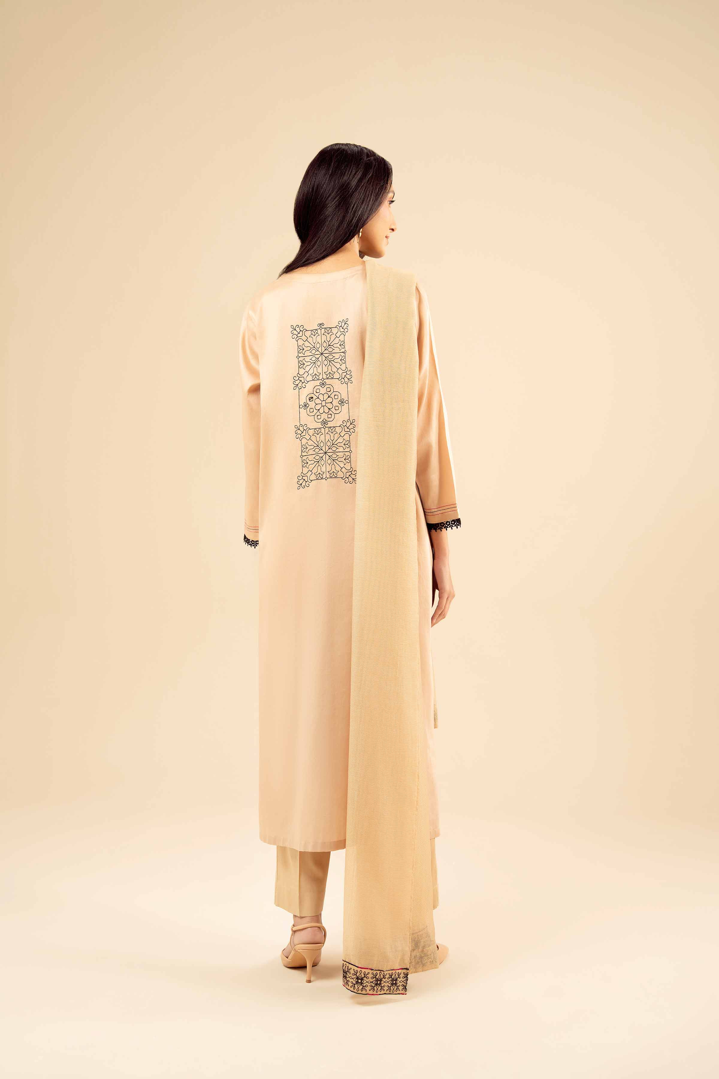 3 Piece - Embroidered Suit - PW25-29 READY TO WEAR Yellow Sateen 3PC Embroidered