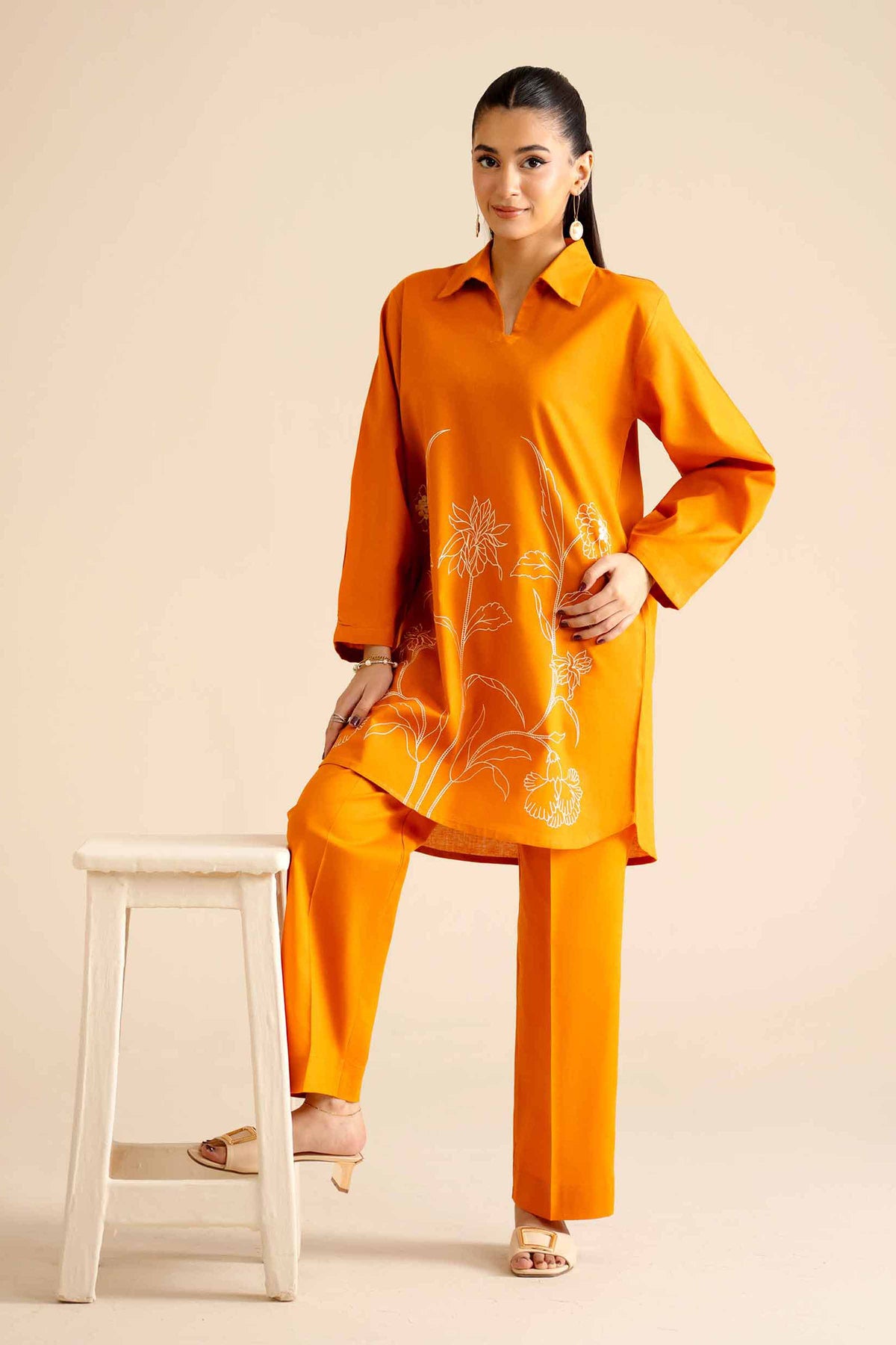 2 Piece - Embroidered Suit - PW25-296 Orange Cotton 2PC Embroidered Nishat Australia