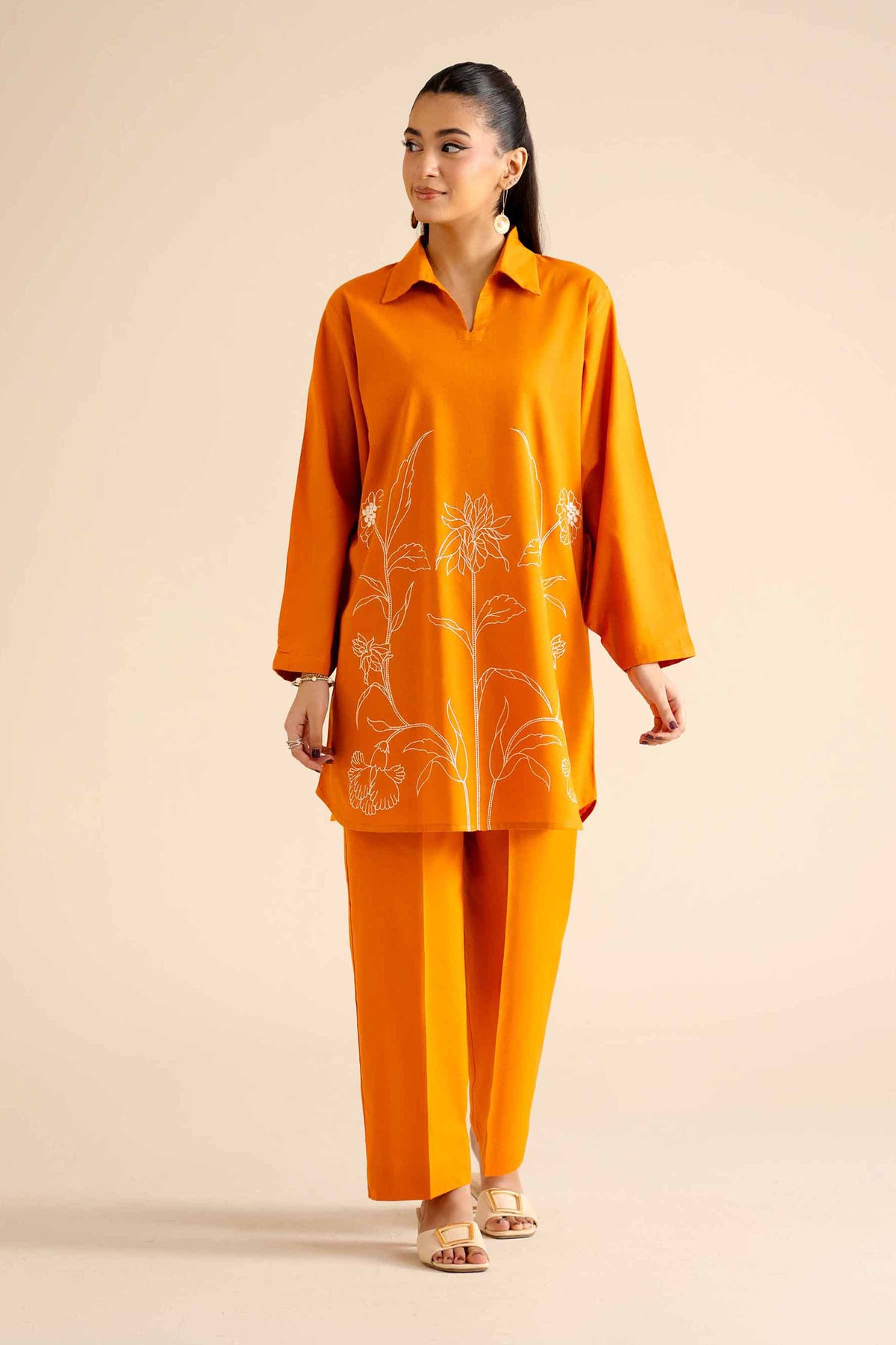 2 Piece - Embroidered Suit - PW25-296 Orange Cotton 2PC Embroidered Nishat Australia