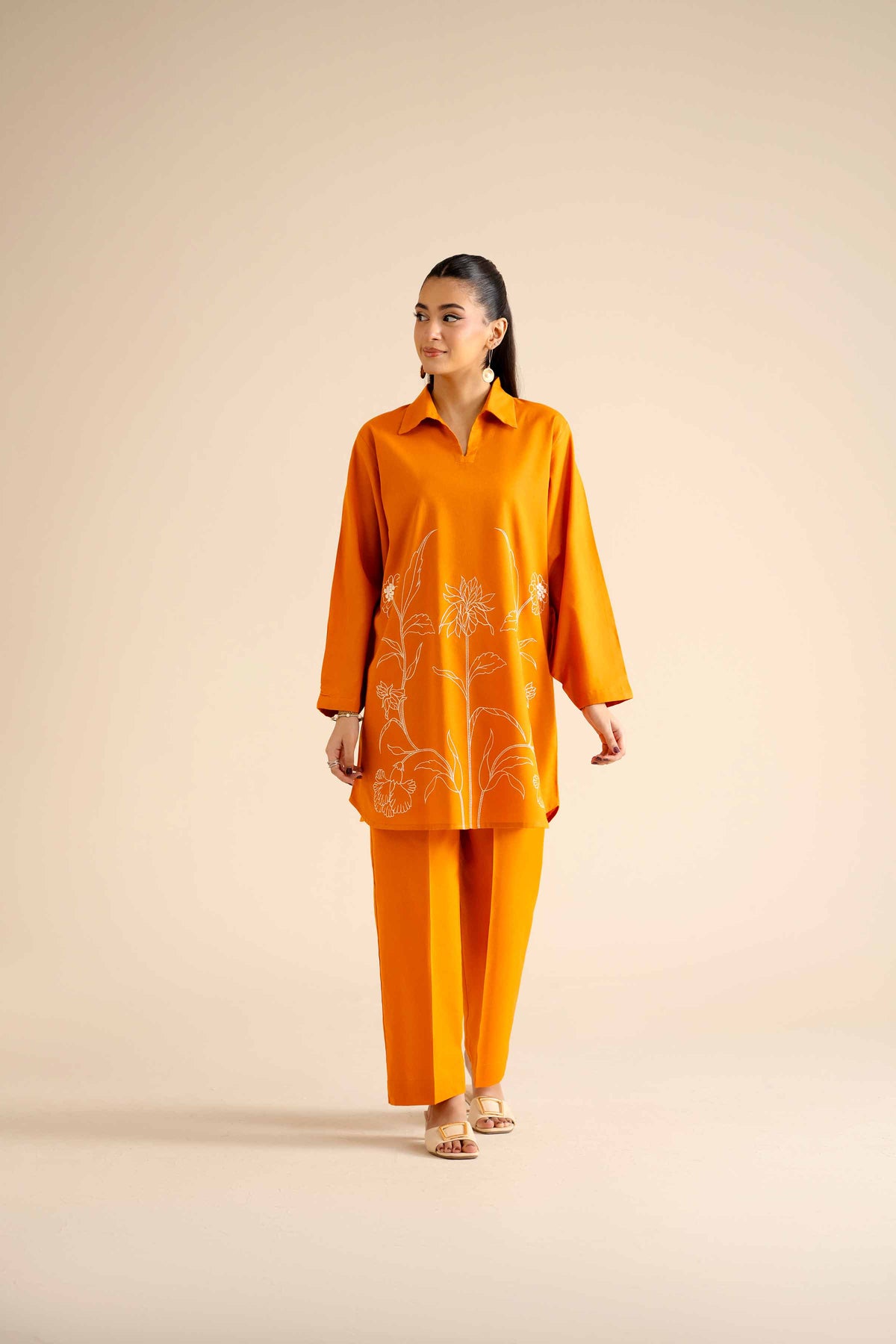 2 Piece - Embroidered Suit - PW25-296 Orange Cotton 2PC Embroidered Nishat Australia