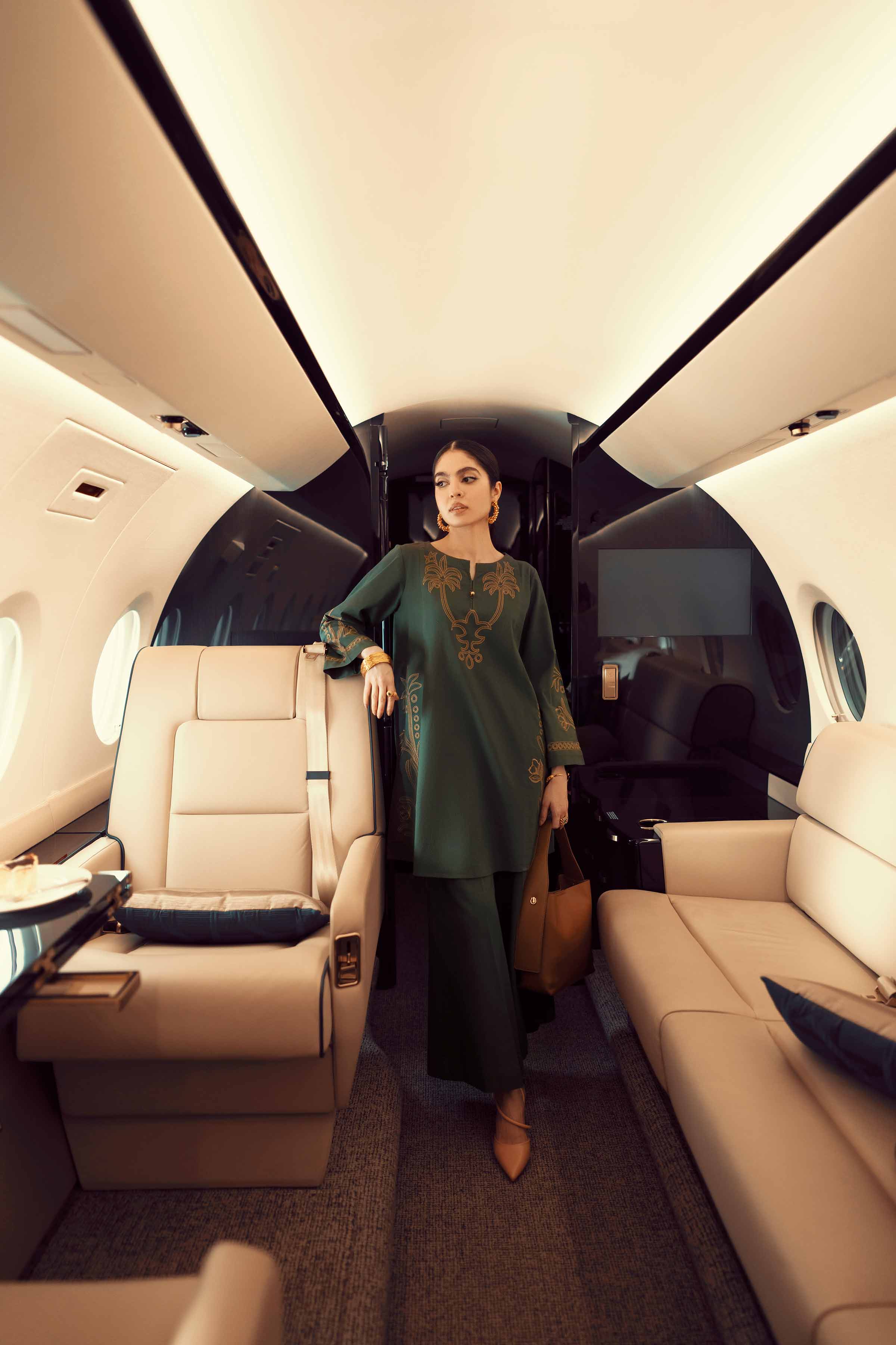 2 Piece - Embroidered Suit - PW25-298 READY TO WEAR Green Cotton 2 Pieces Embroidered