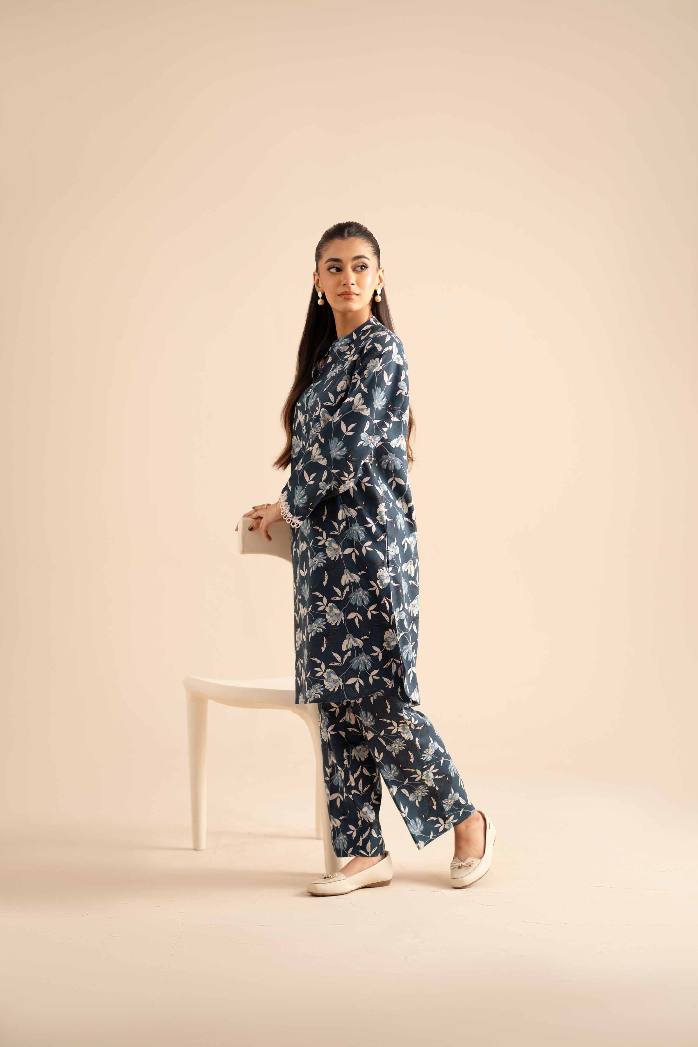 2 Piece - Printed Suit - PW25-303 READY TO WEAR Blue Karandi 2PC Printed