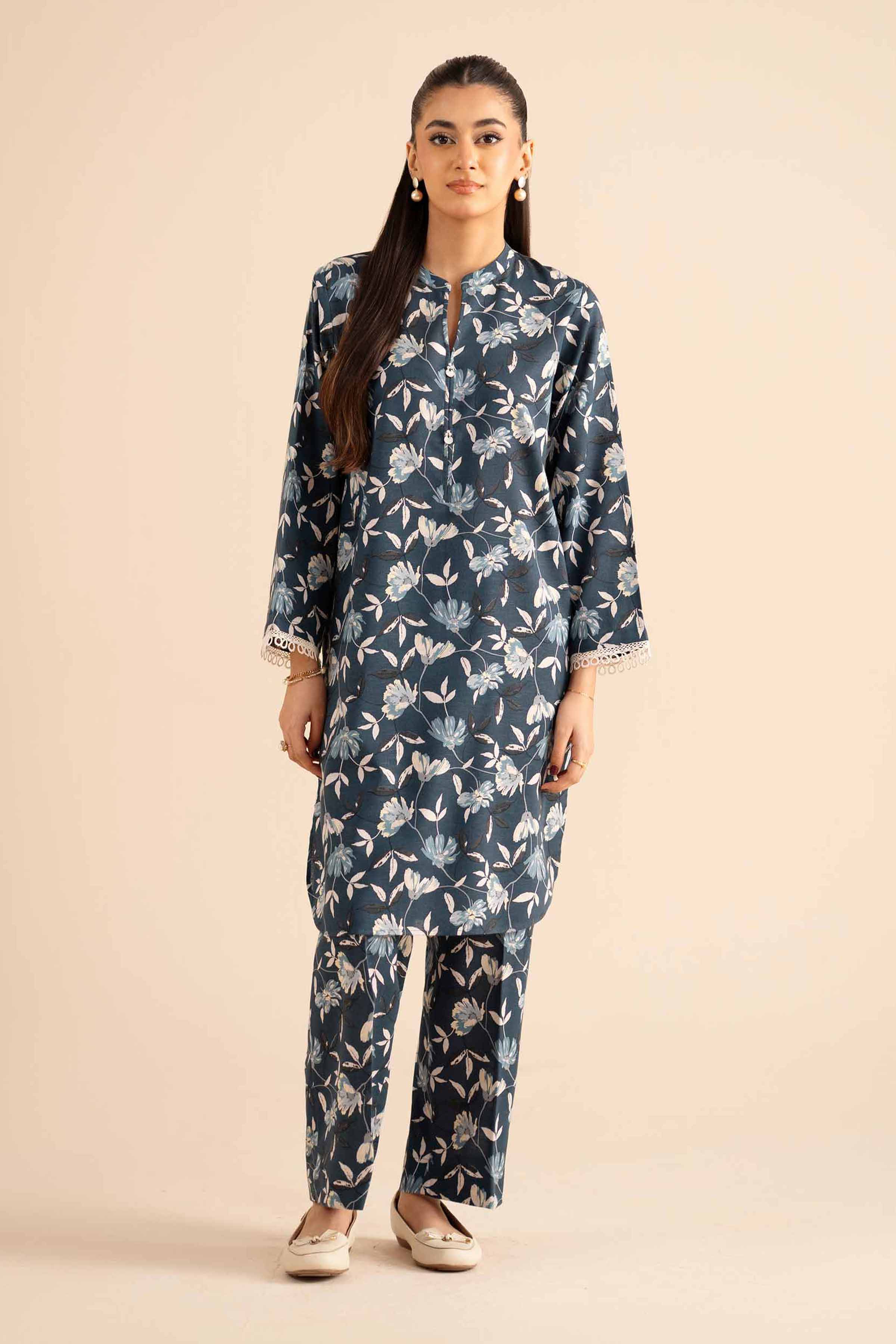 2 Piece - Printed Suit - PW25-303 READY TO WEAR Blue Karandi 2PC Printed