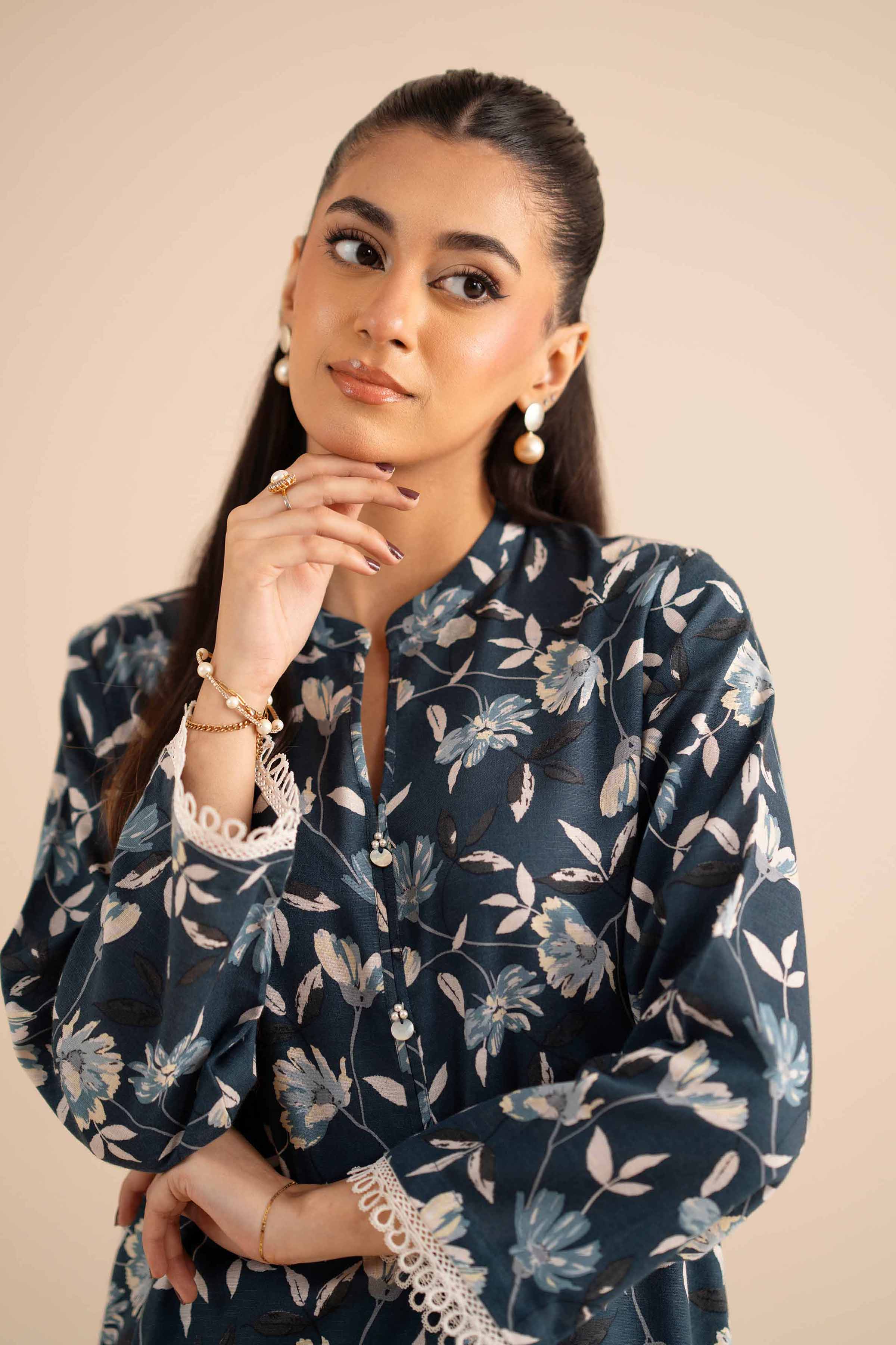 2 Piece - Printed Suit - PW25-303 READY TO WEAR Blue Karandi 2PC Printed