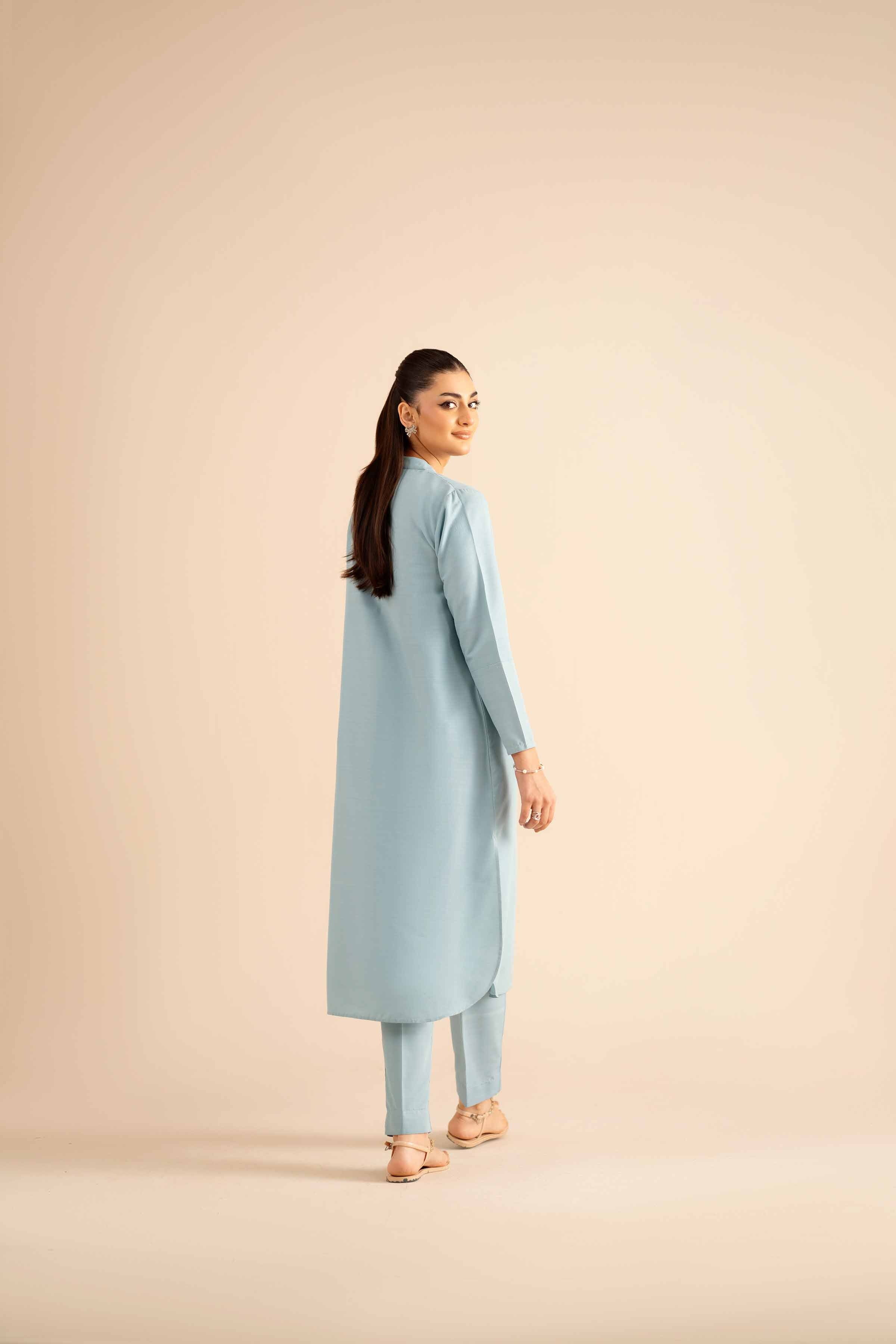 2 Piece - Basic Suit - PW25-312 READY TO WEAR Blue Silk 2PC Solids