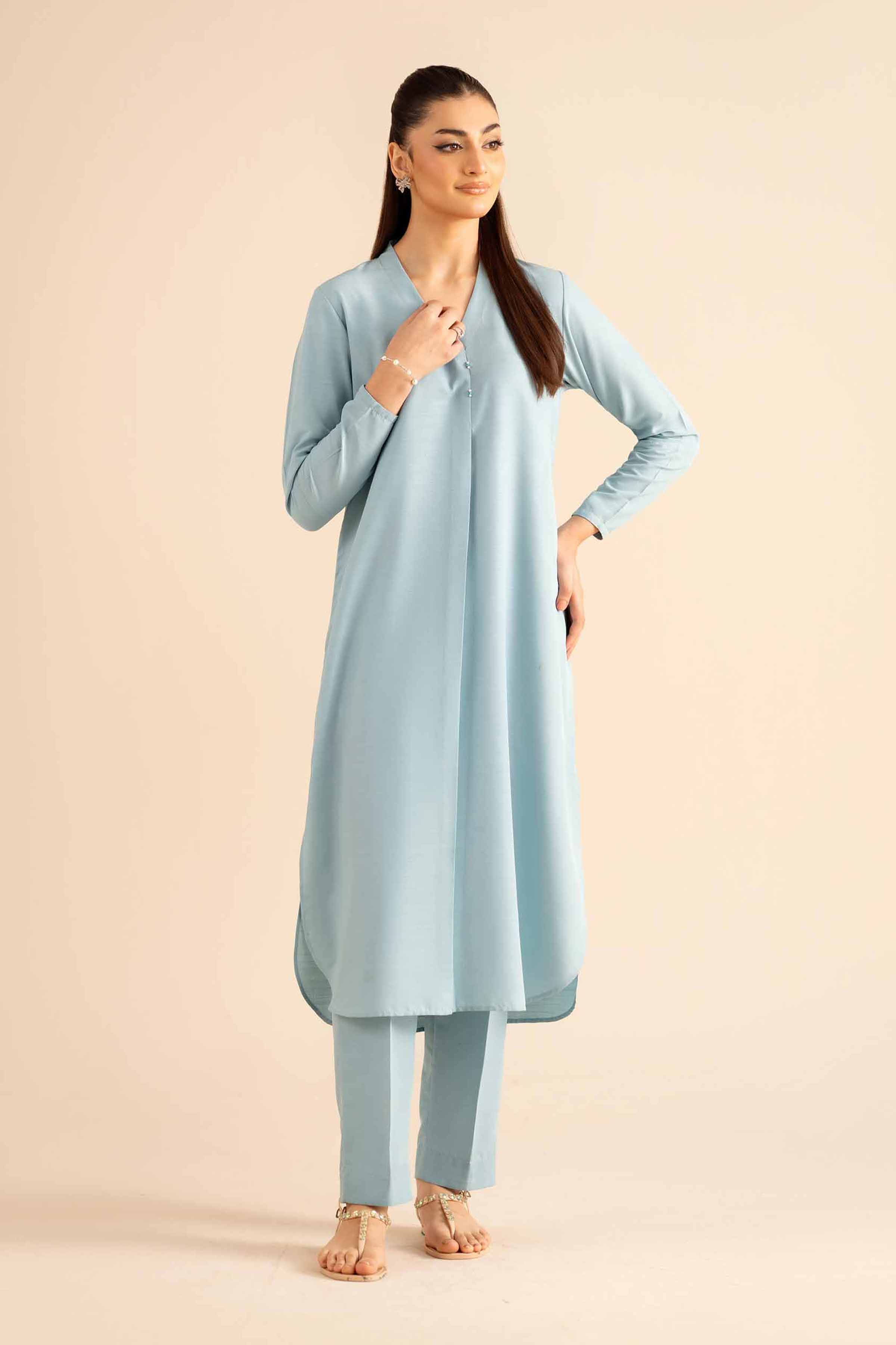 2 Piece - Basic Suit - PW25-312 READY TO WEAR Blue Silk 2PC Solids