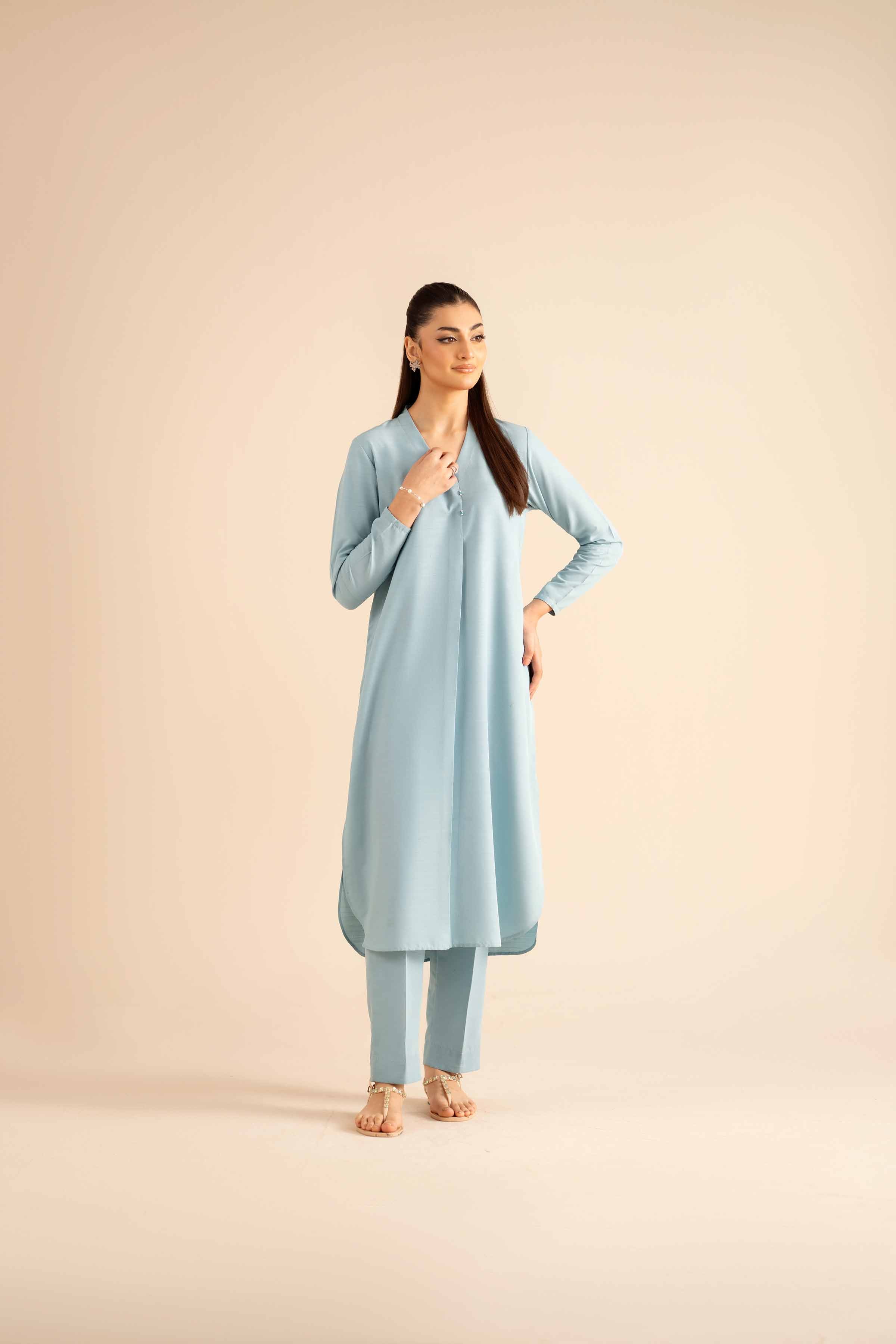 2 Piece - Basic Suit - PW25-312 READY TO WEAR Blue Silk 2PC Solids