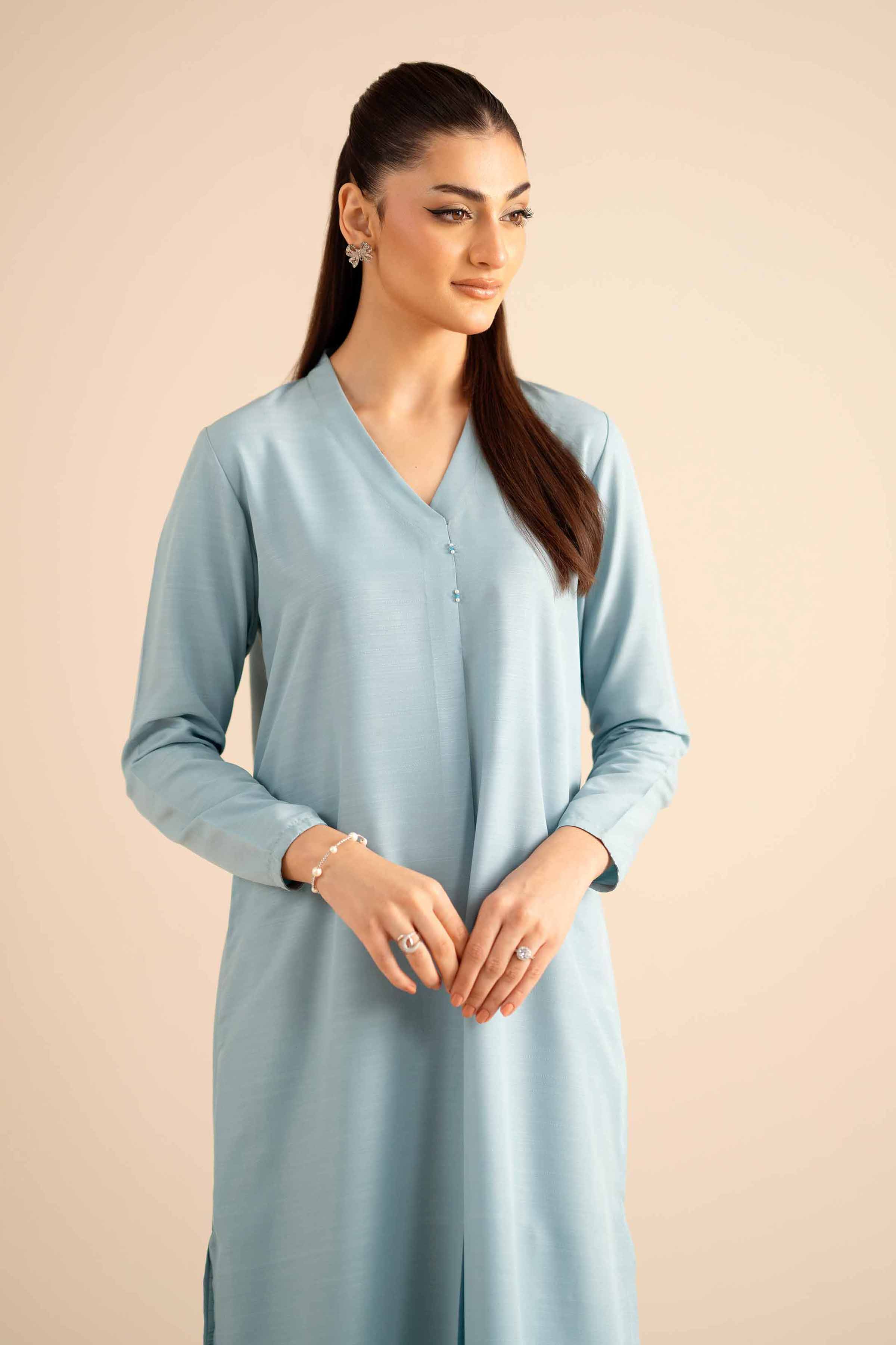 2 Piece - Basic Suit - PW25-312 READY TO WEAR Blue Silk 2PC Solids
