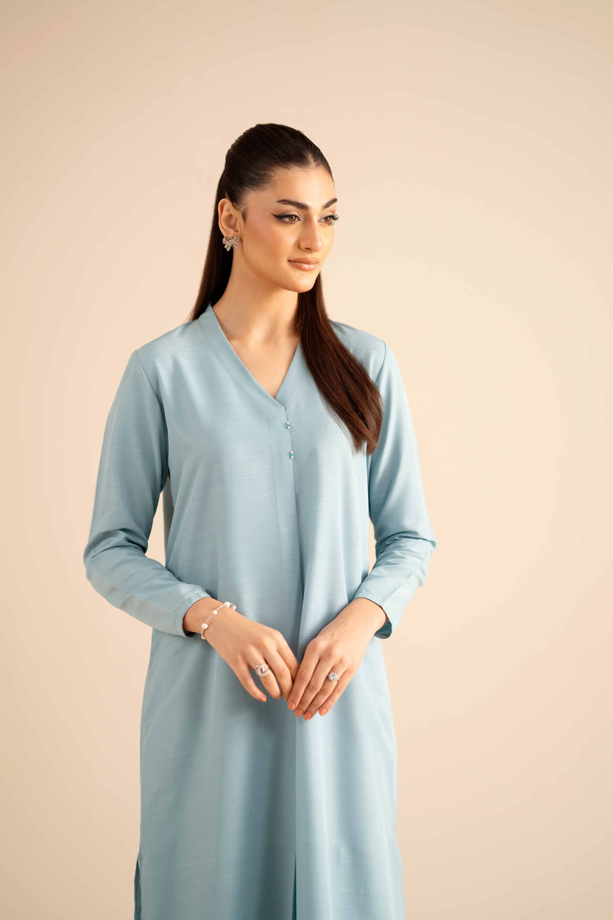 2 Piece - Basic Suit - PW25-312 READY TO WEAR Blue Silk 2PC Solids