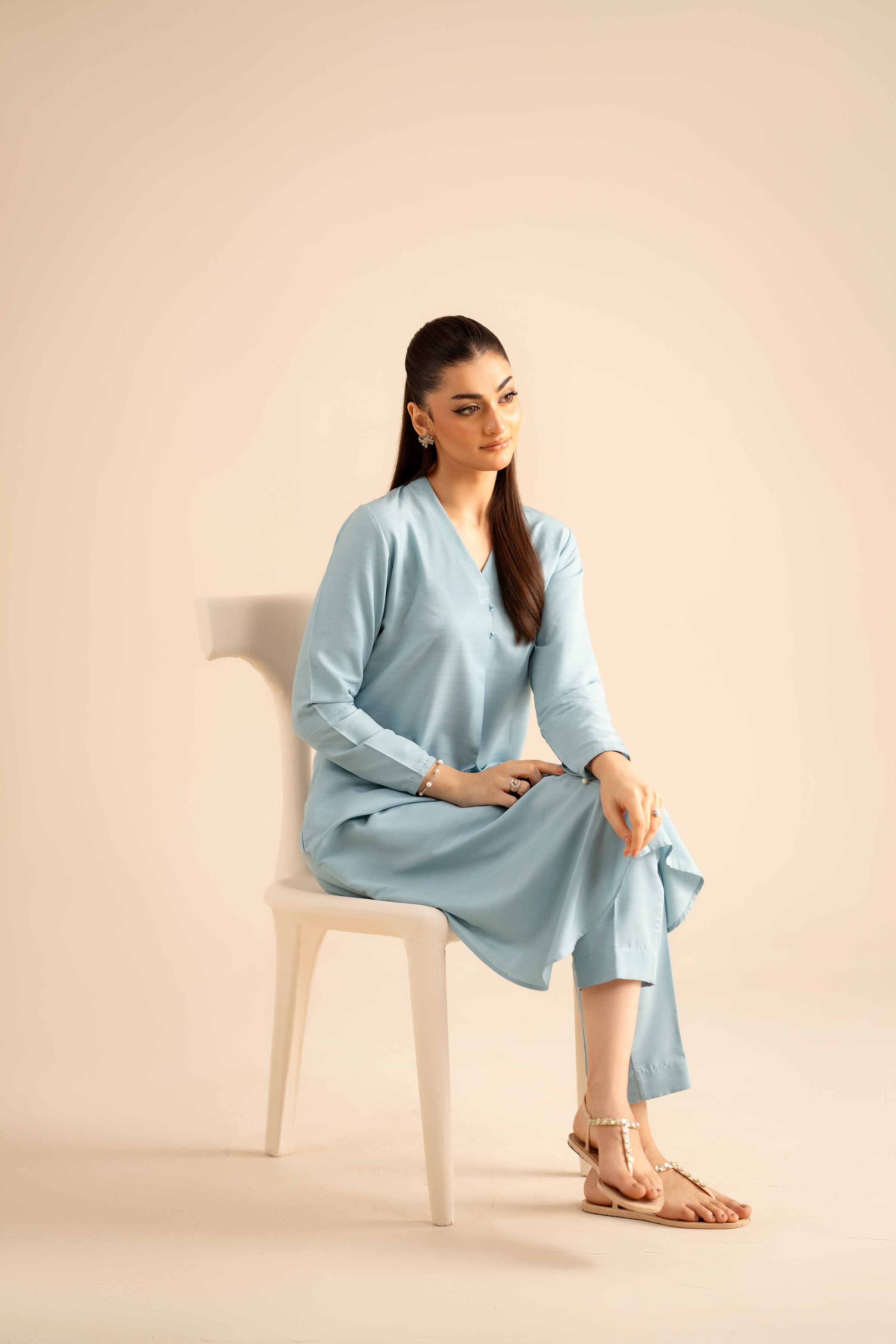 2 Piece - Basic Suit - PW25-312 READY TO WEAR Blue Silk 2PC Solids