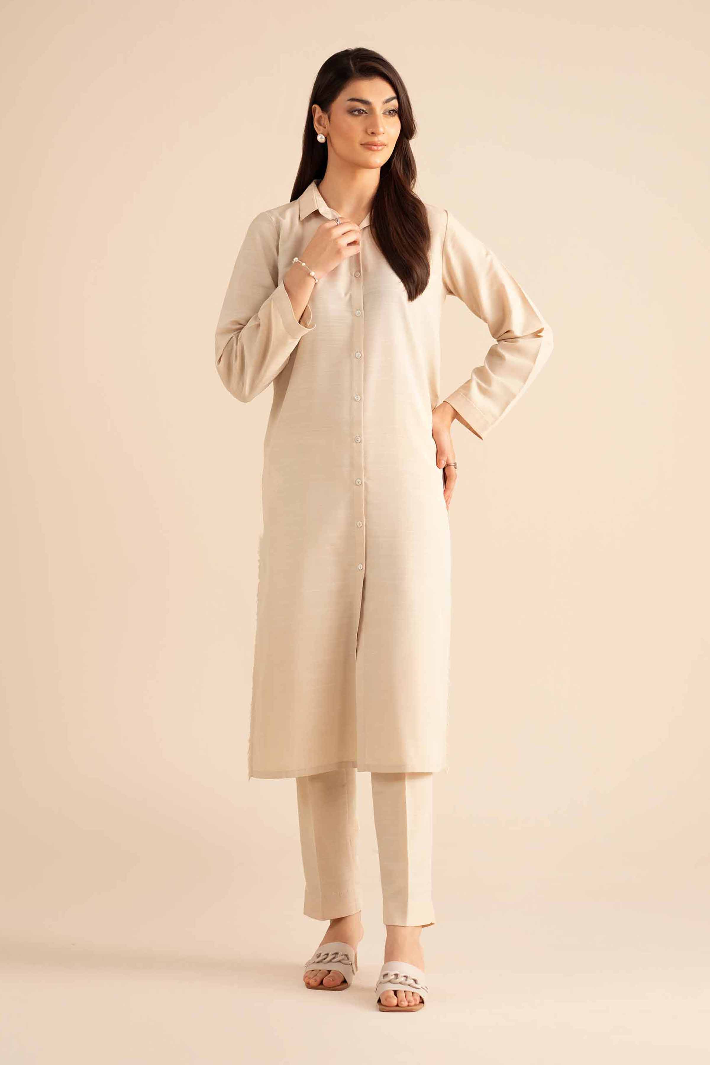 2 Piece - Basic Suit - PW25-313 READY TO WEAR White Silk 2PC Solids
