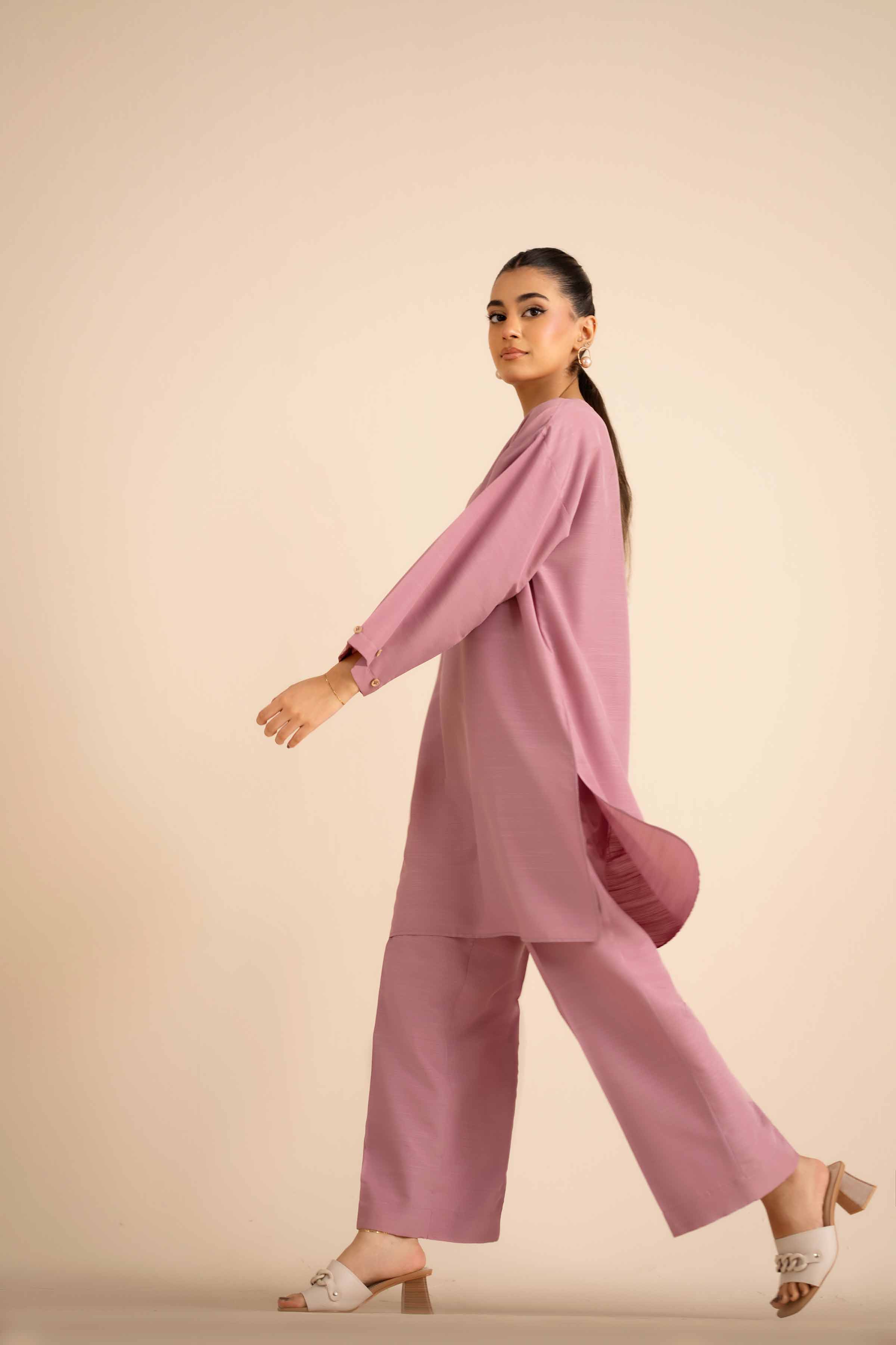 2 Piece - Basic Suit - PW25-314 READY TO WEAR Pink Silk 2PC Solids