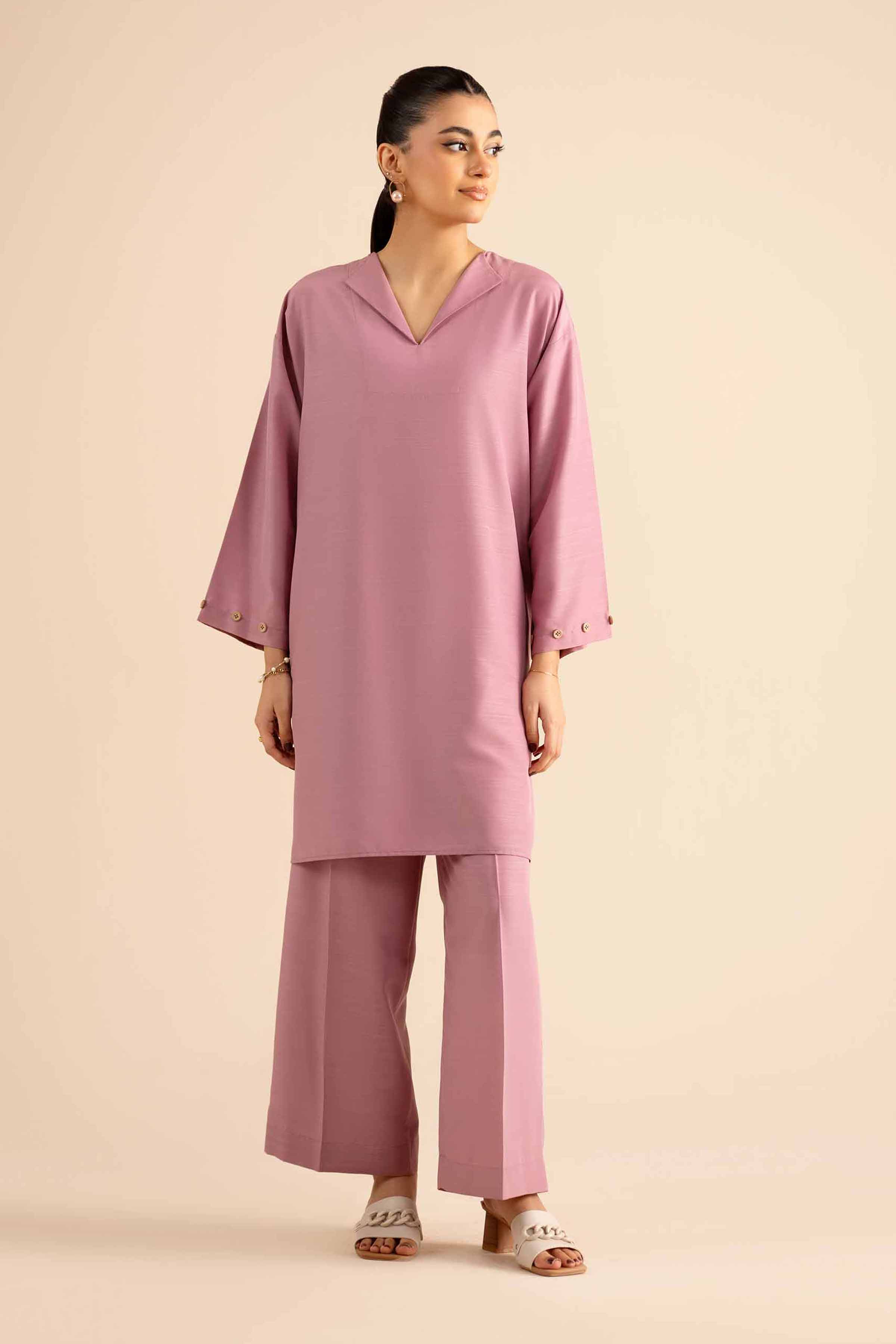 2 Piece - Basic Suit - PW25-314 READY TO WEAR Pink Silk 2PC Solids