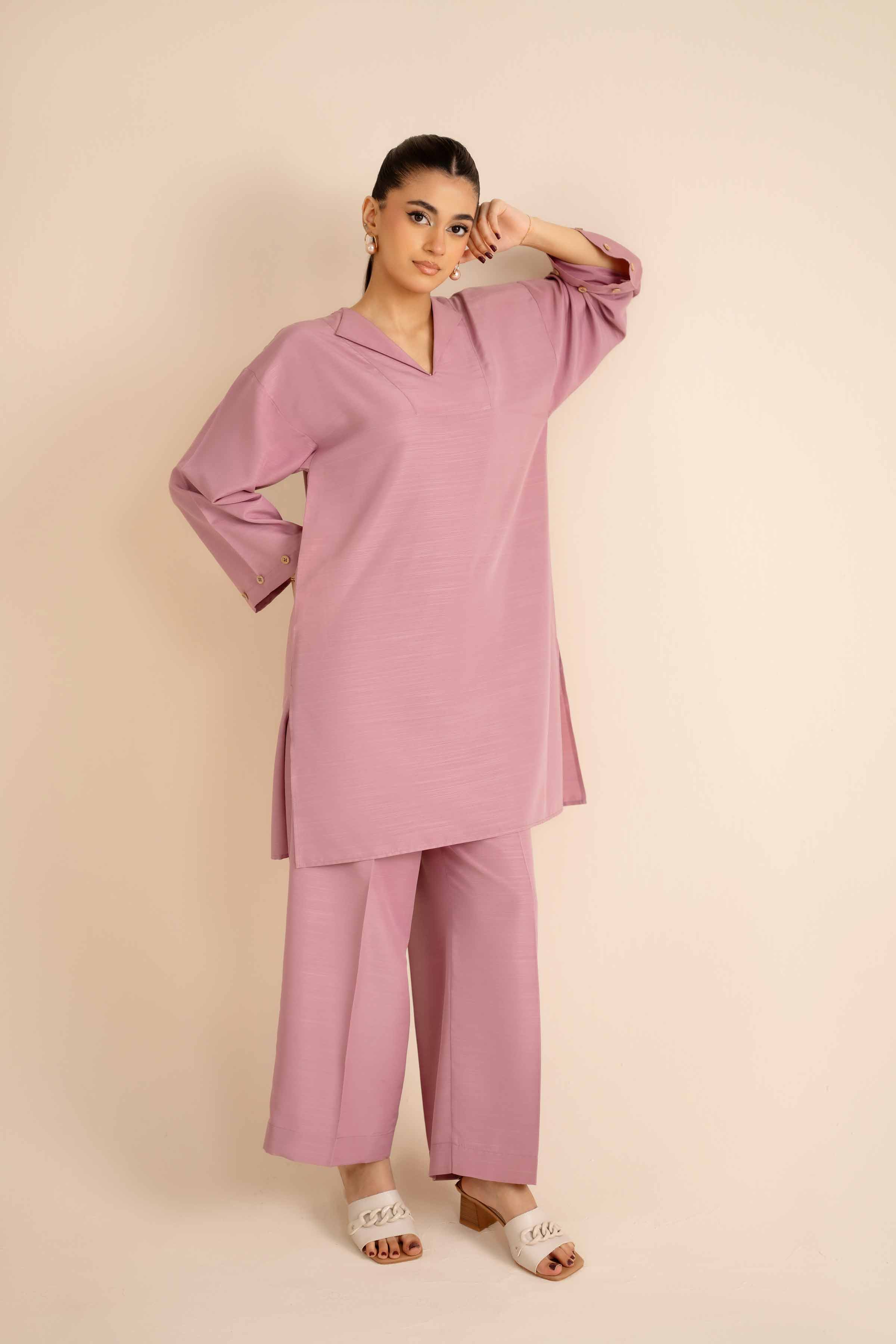 2 Piece - Basic Suit - PW25-314 READY TO WEAR Pink Silk 2PC Solids