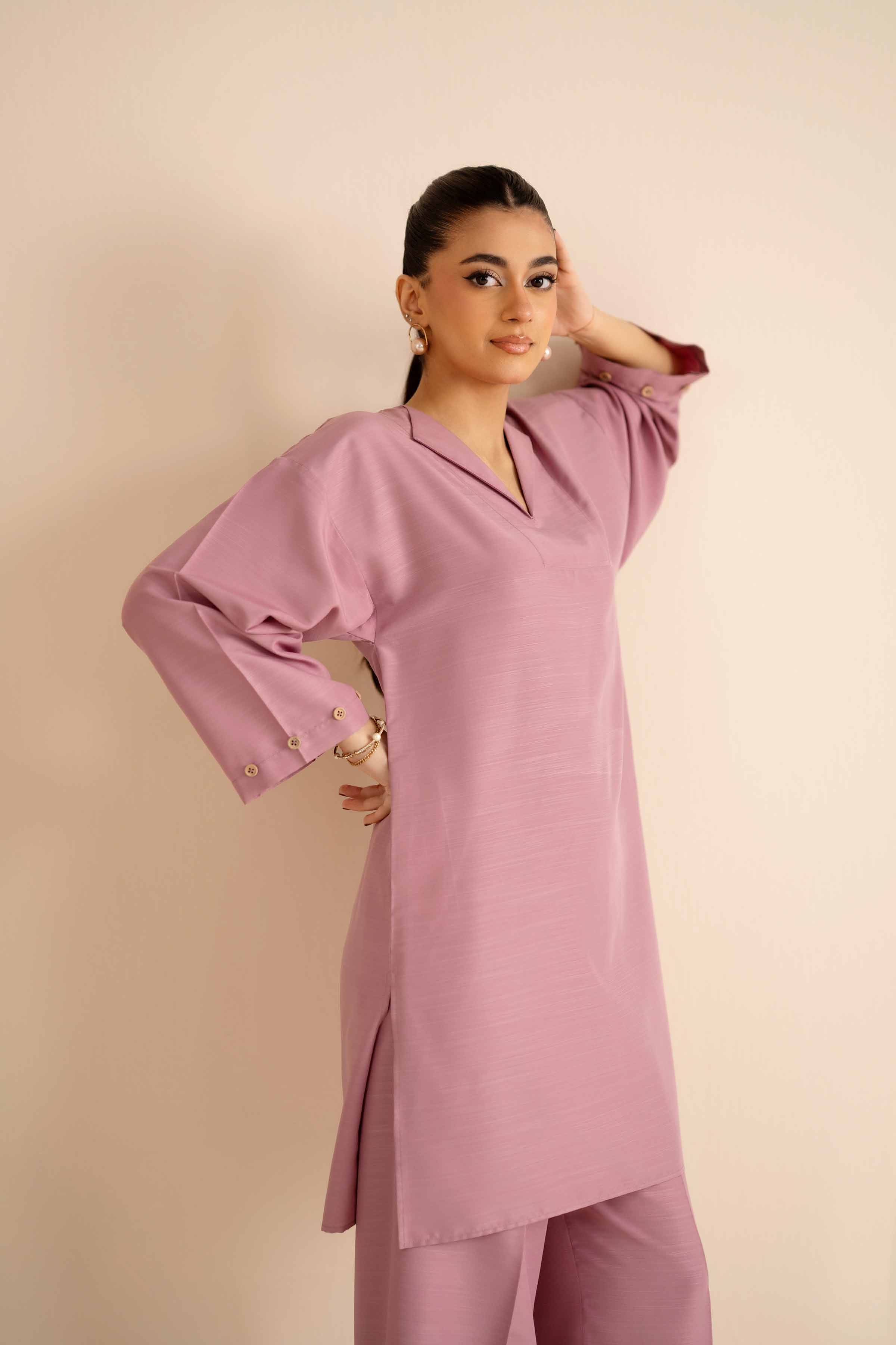 2 Piece - Basic Suit - PW25-314 READY TO WEAR Pink Silk 2PC Solids