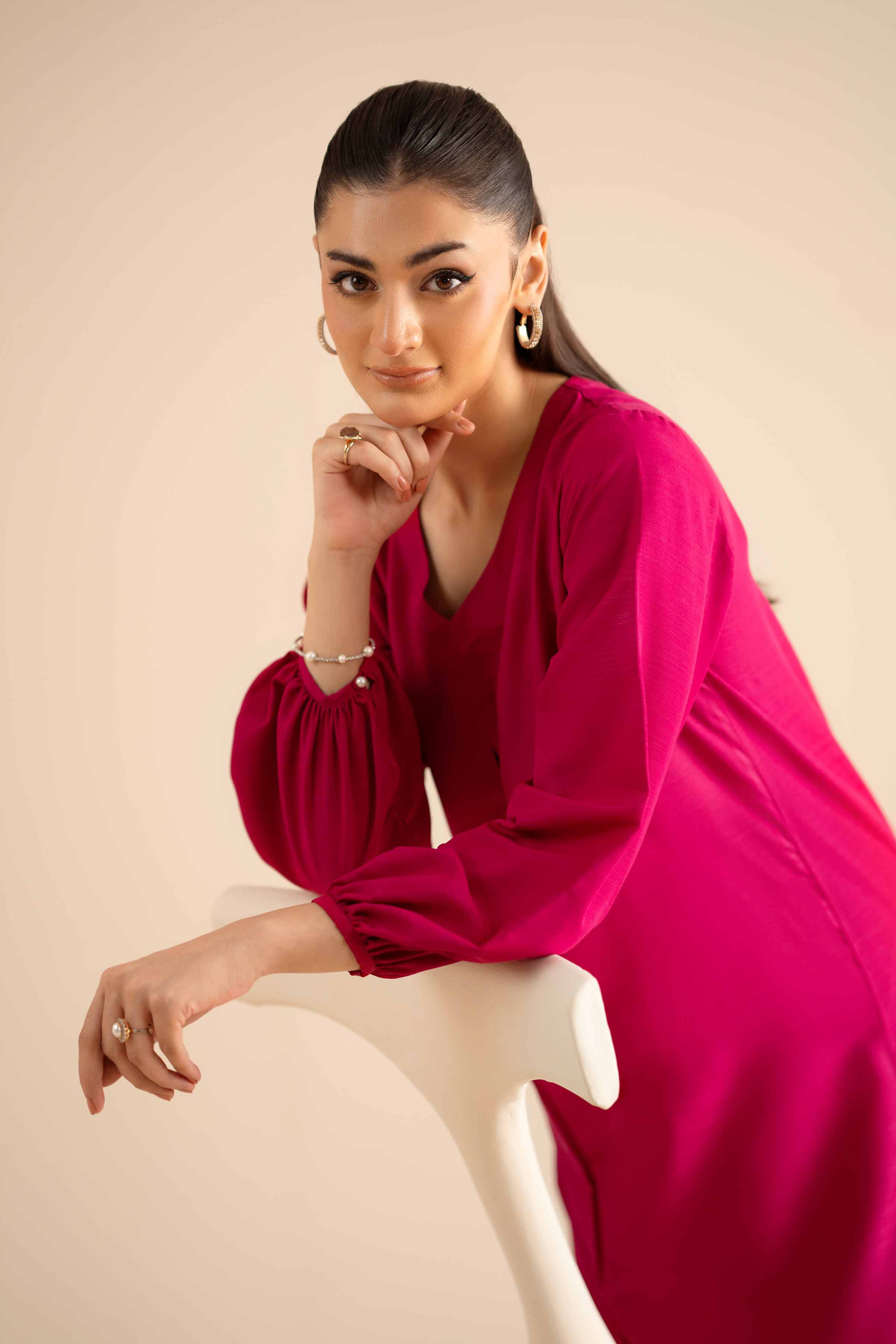 2 Piece - Basic Suit - PW25-315 READY TO WEAR Pink Silk 2PC Solids