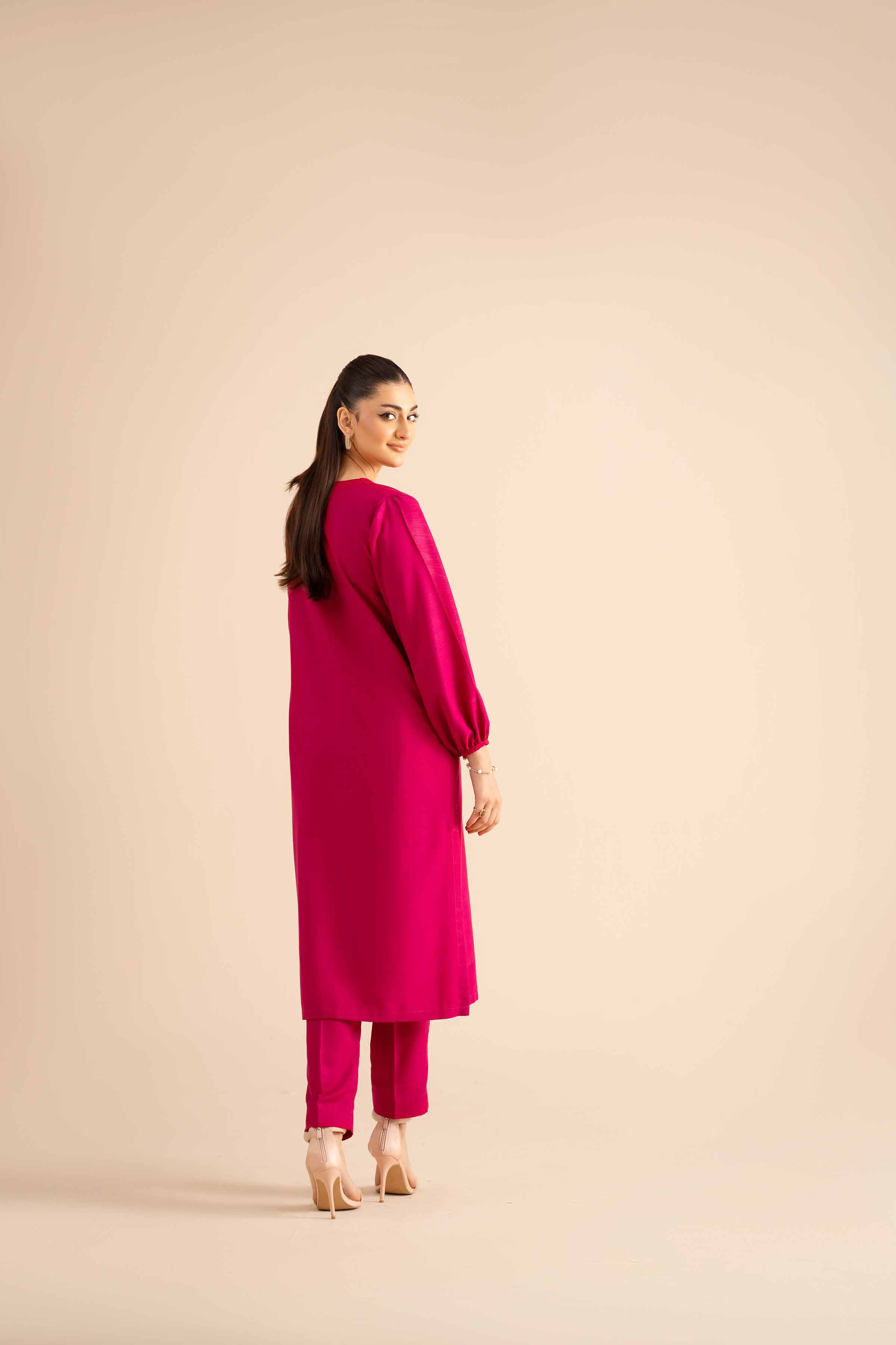 2 Piece - Basic Suit - PW25-315 READY TO WEAR Pink Silk 2PC Solids