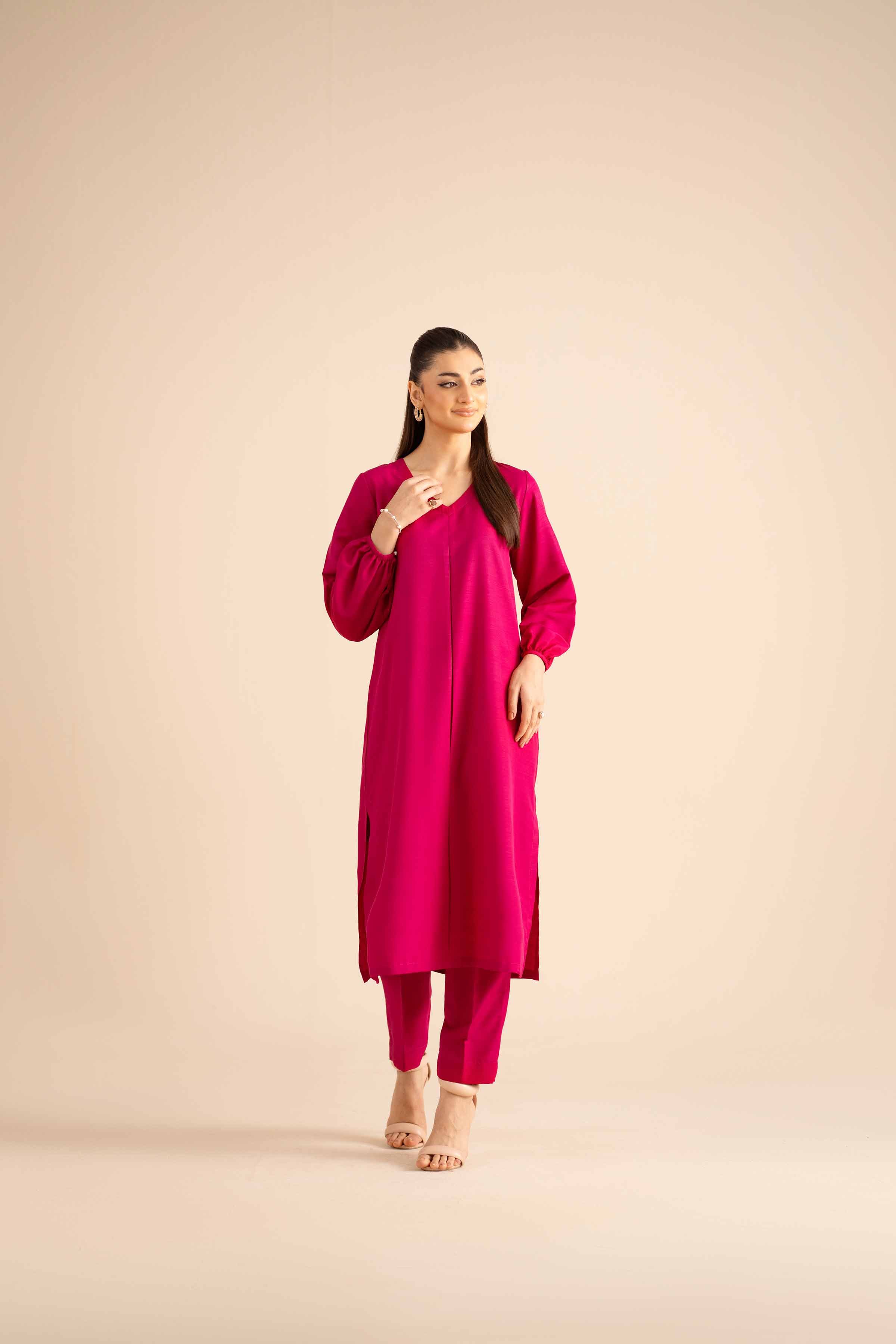 2 Piece - Basic Suit - PW25-315 READY TO WEAR Pink Silk 2PC Solids