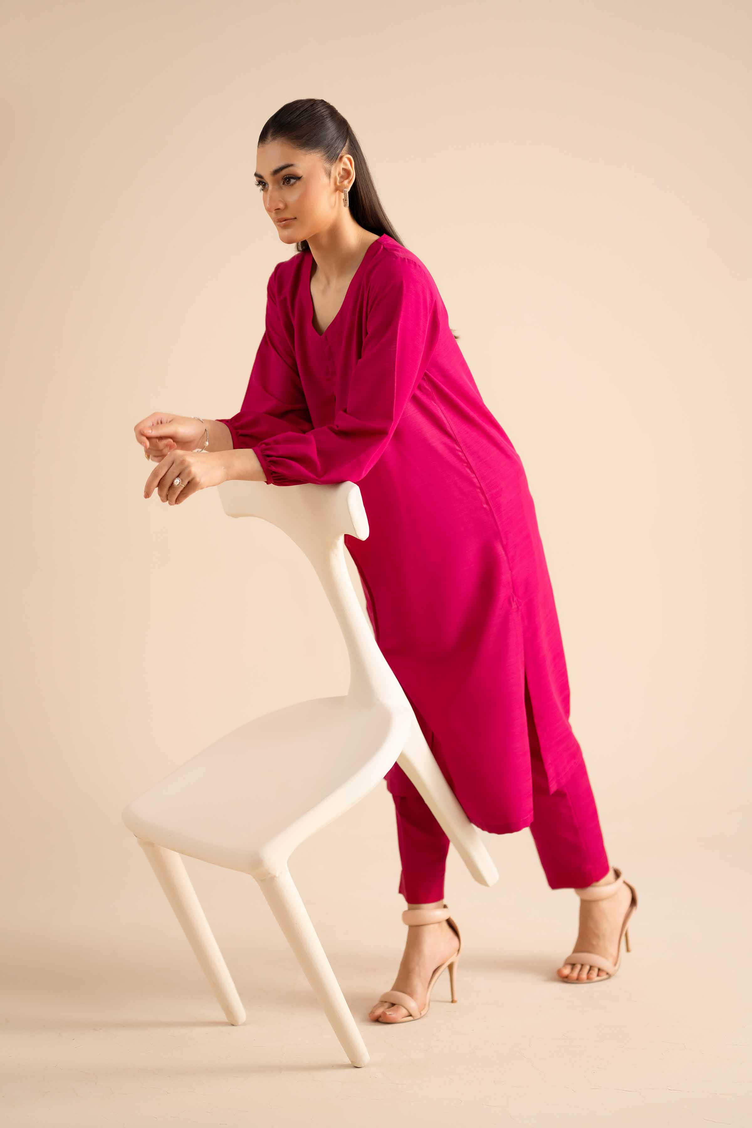 2 Piece - Basic Suit - PW25-315 READY TO WEAR Pink Silk 2PC Solids