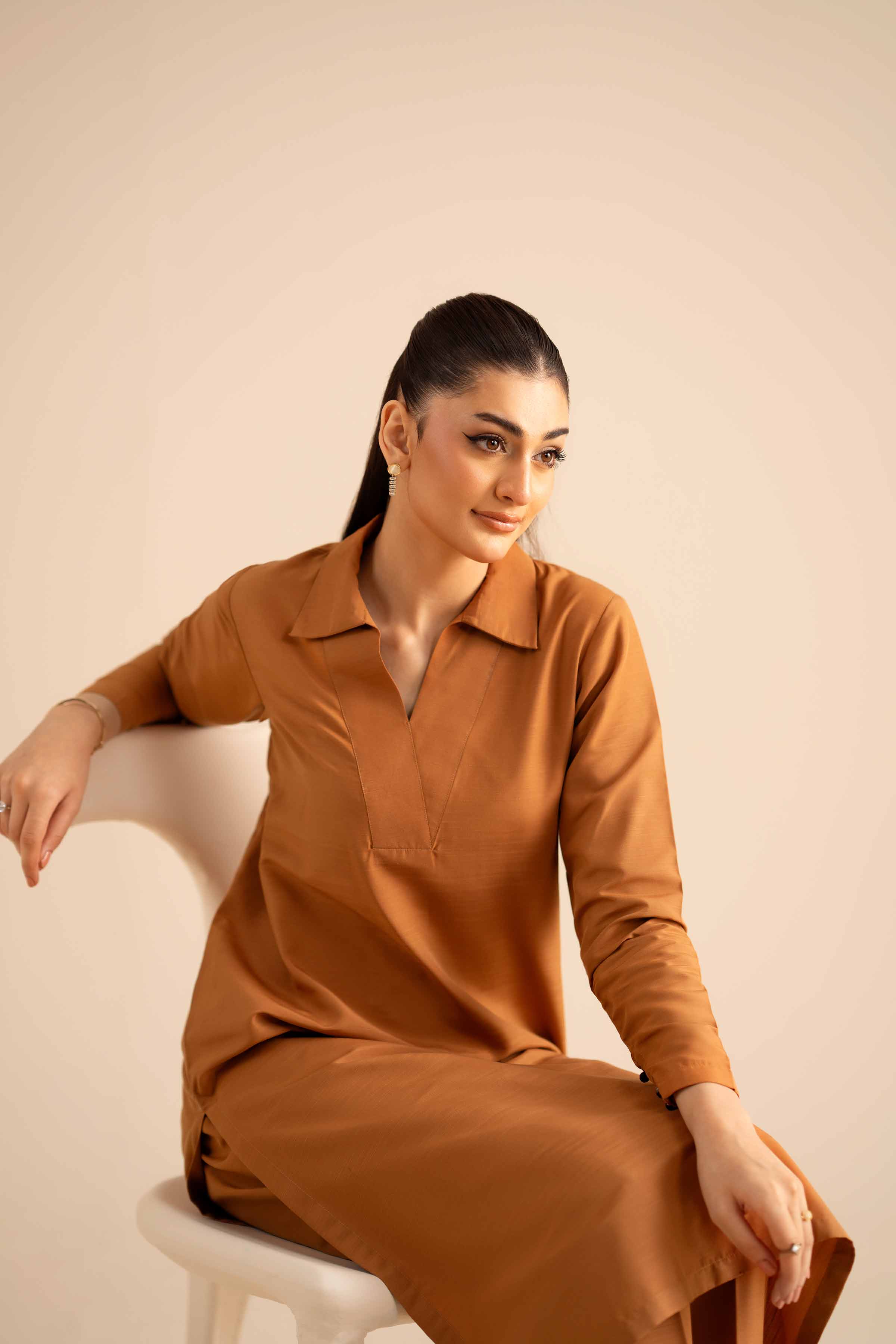2 Piece - Basic Suit - PW25-316 READY TO WEAR Brown Silk 2PC Solids