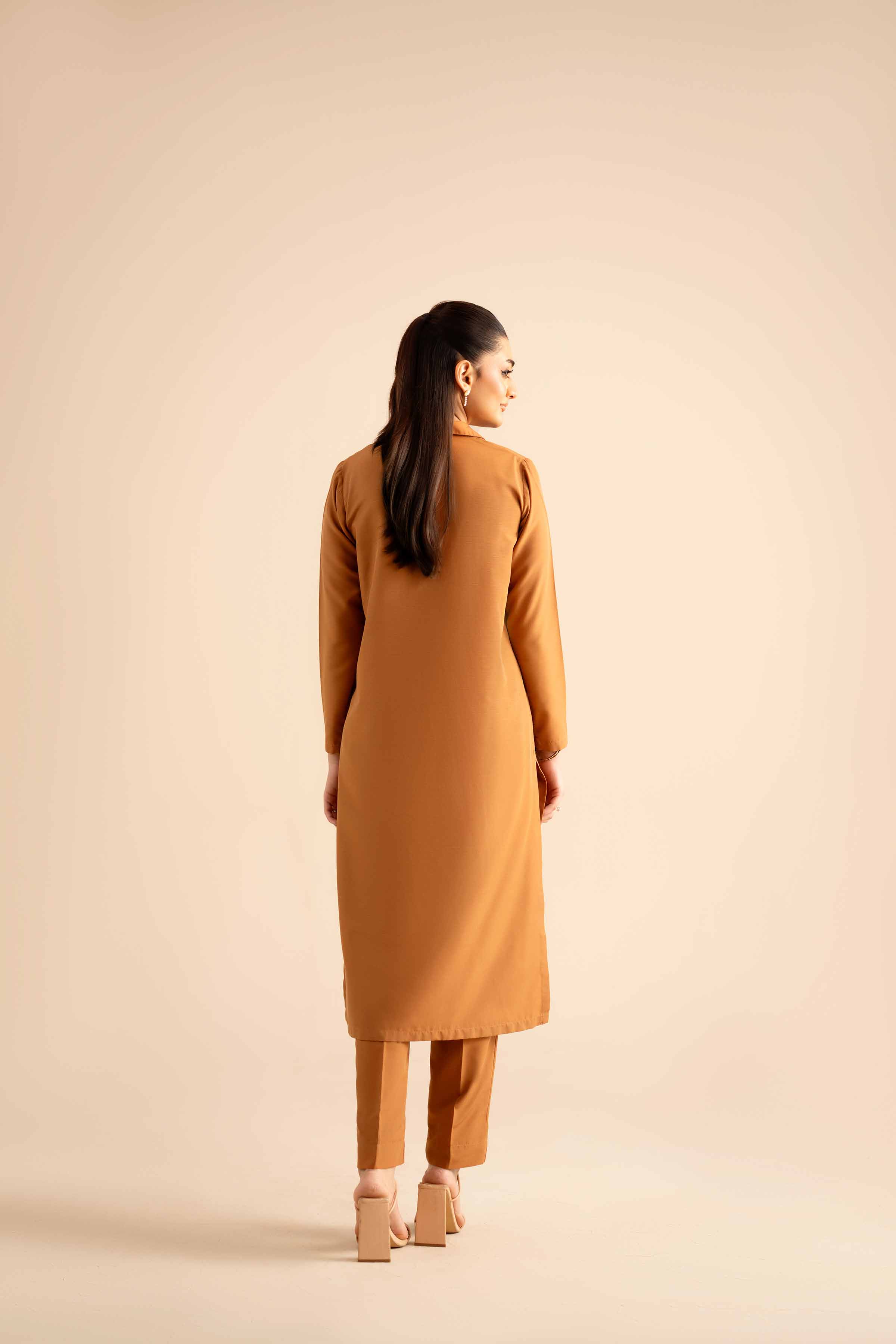 2 Piece - Basic Suit - PW25-316 READY TO WEAR Brown Silk 2PC Solids