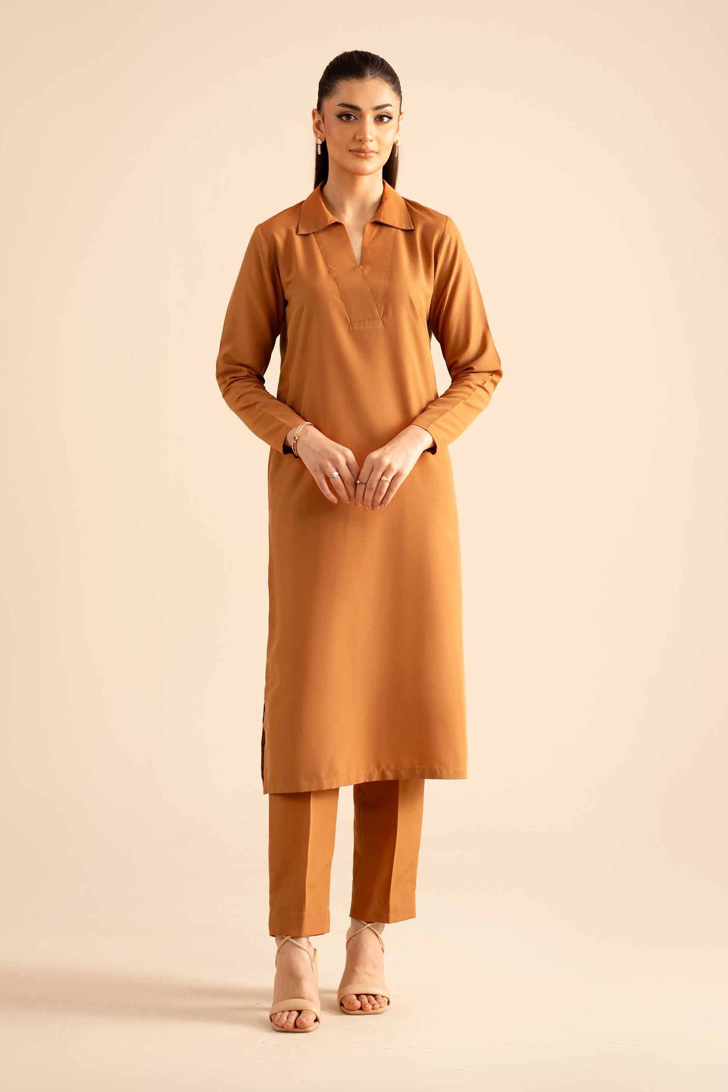 2 Piece - Basic Suit - PW25-316 READY TO WEAR Brown Silk 2PC Solids