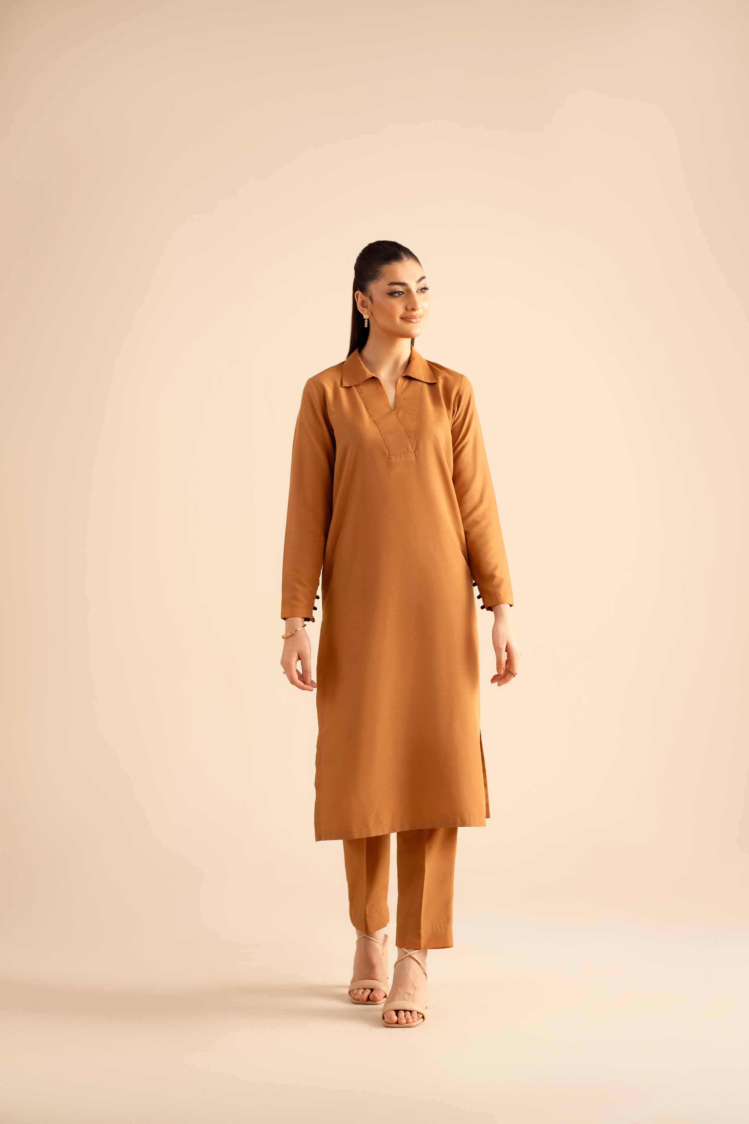 2 Piece - Basic Suit - PW25-316 READY TO WEAR Brown Silk 2PC Solids